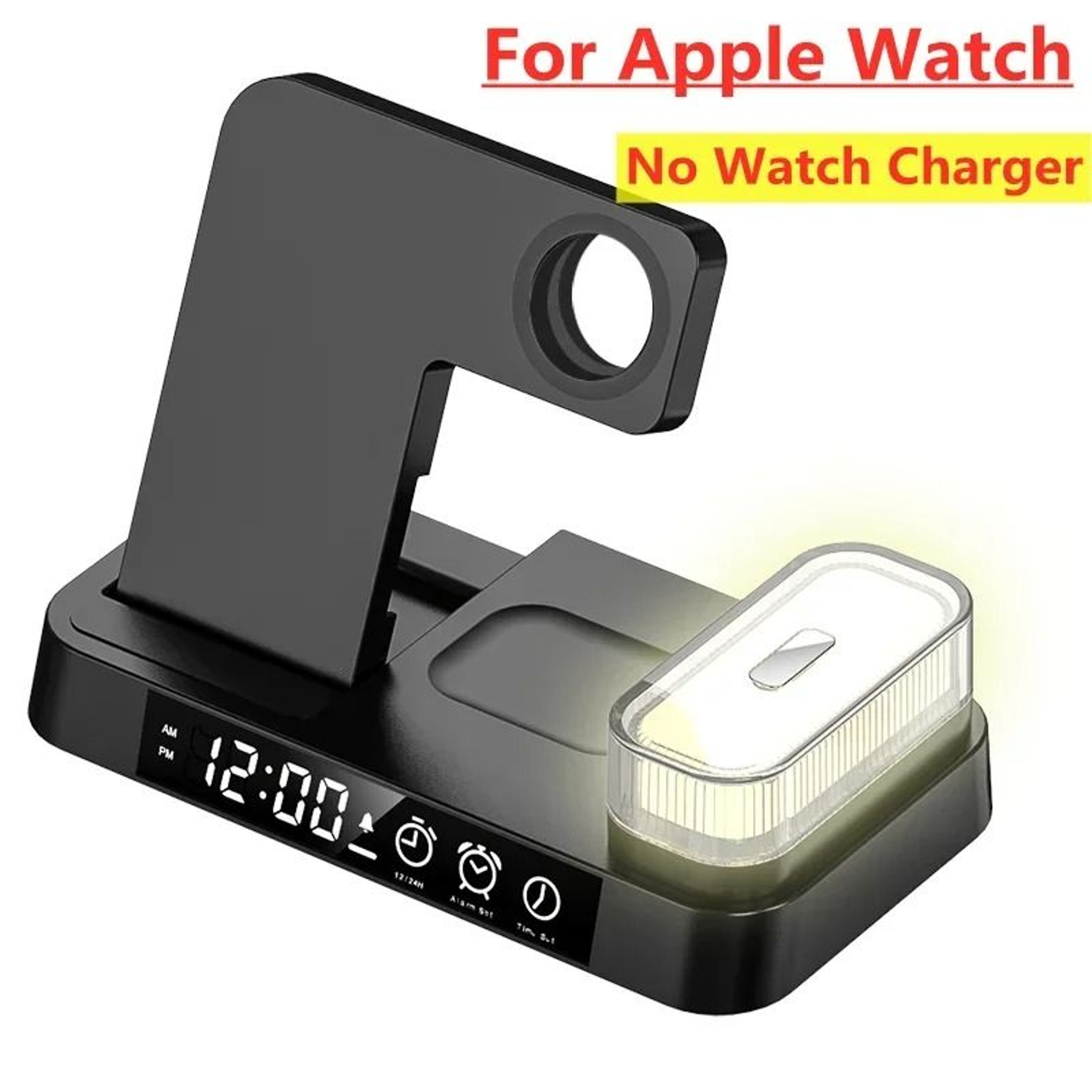 30W 3in1 Wireless Charging Stand Alarm Clock Night Light Station 7