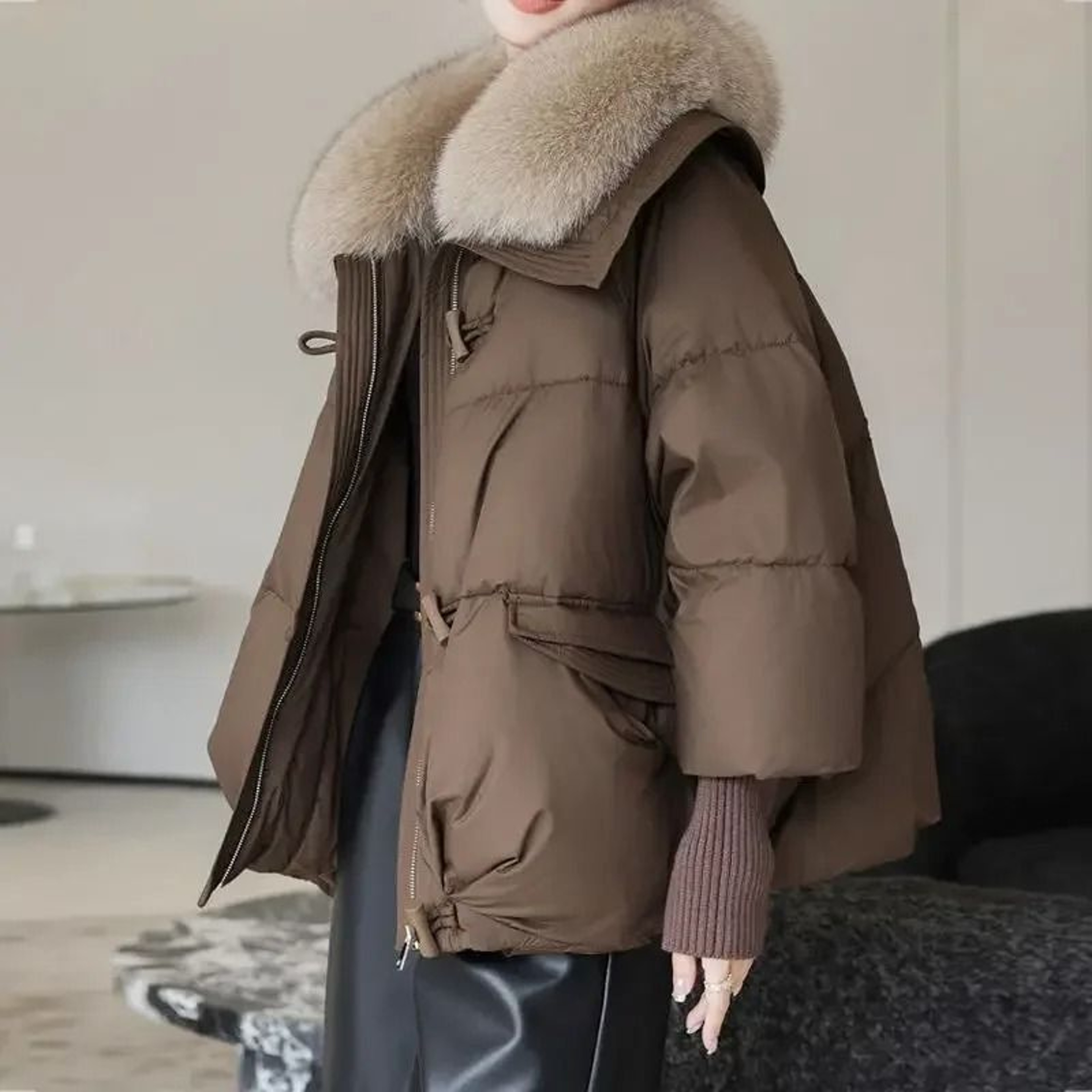 Winter Down Cotton Padded Jacket With Fur Collar For Women 3