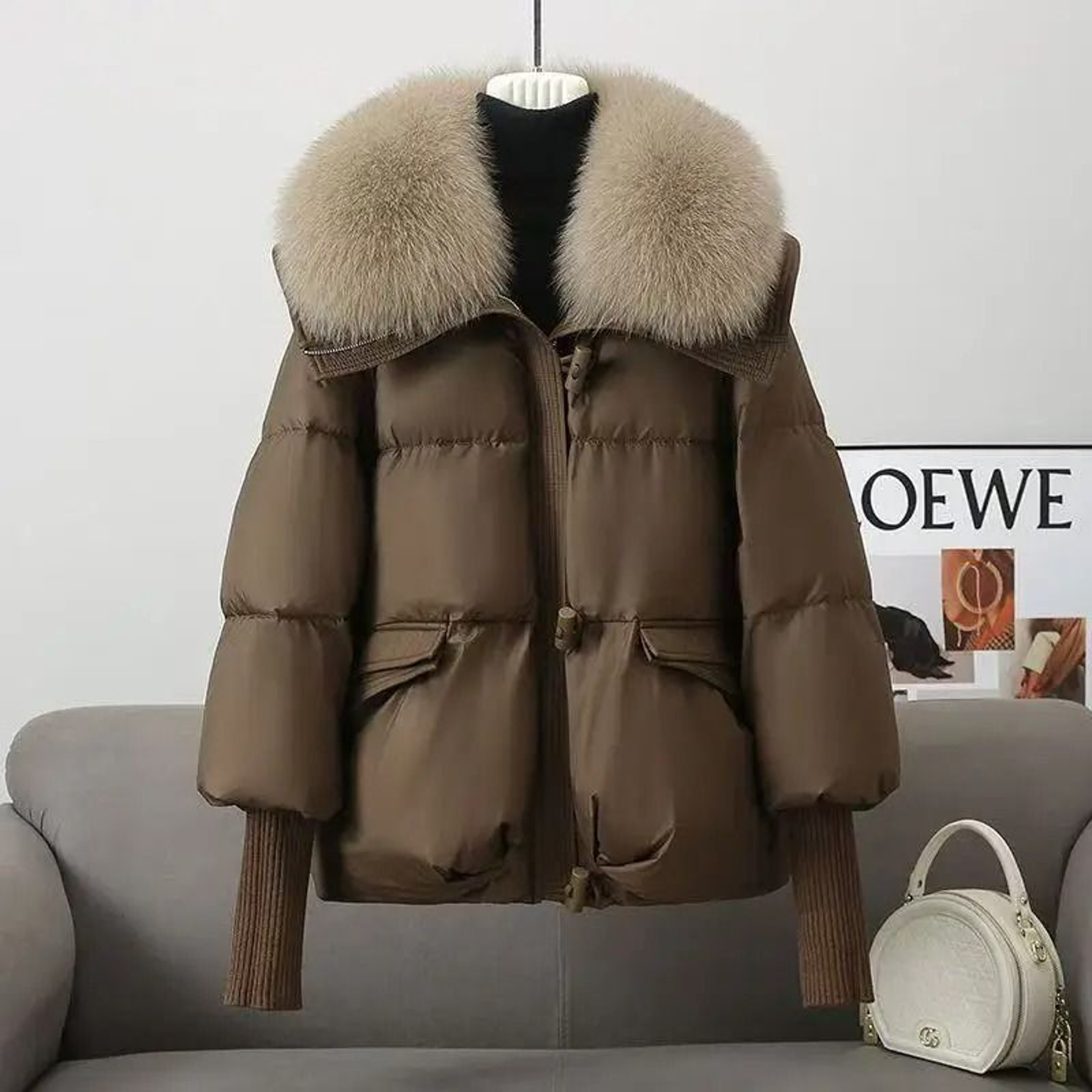 Winter Down Cotton Padded Jacket With Fur Collar For Women 8