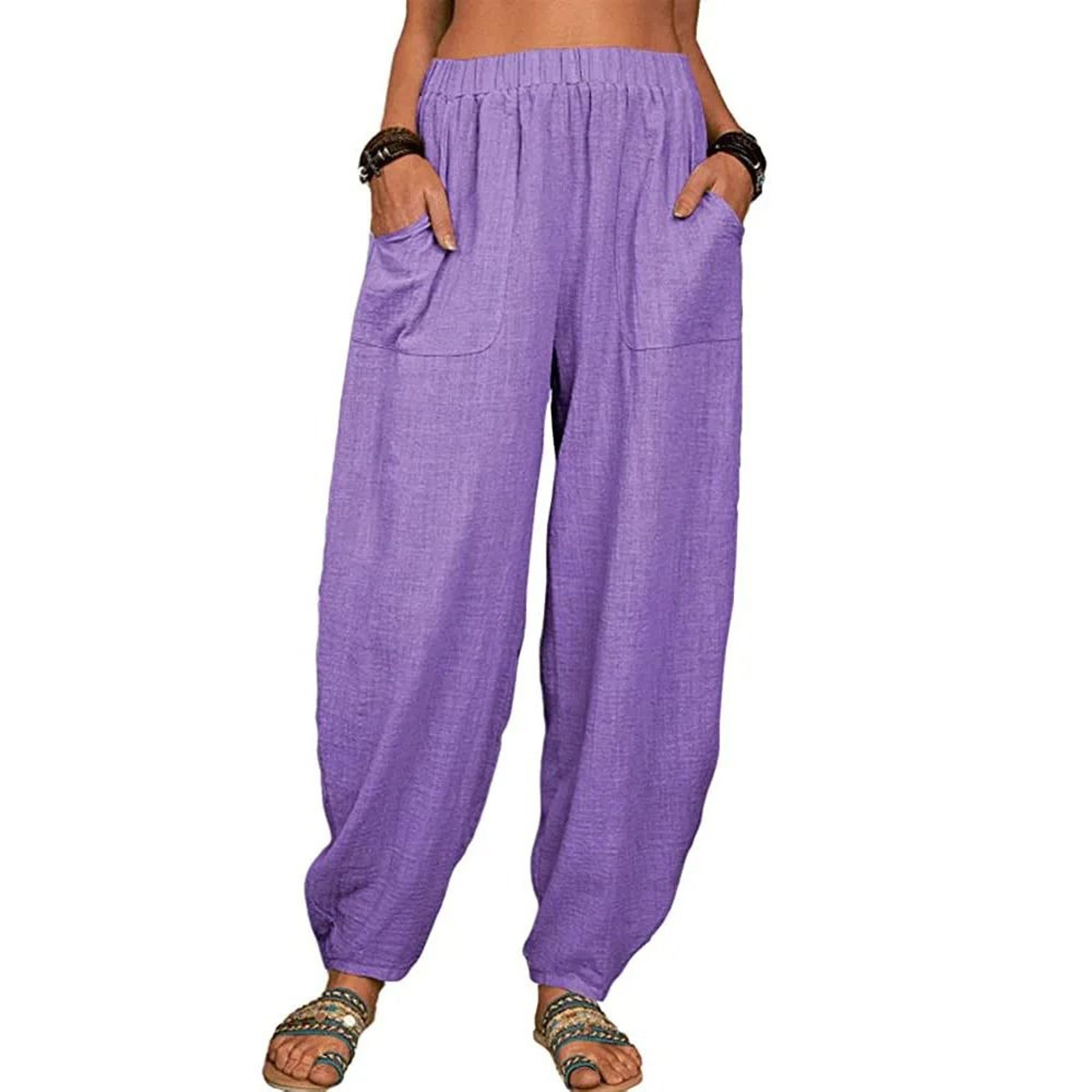 Womens Cotton Linen Wide Leg Harem Pants 9
