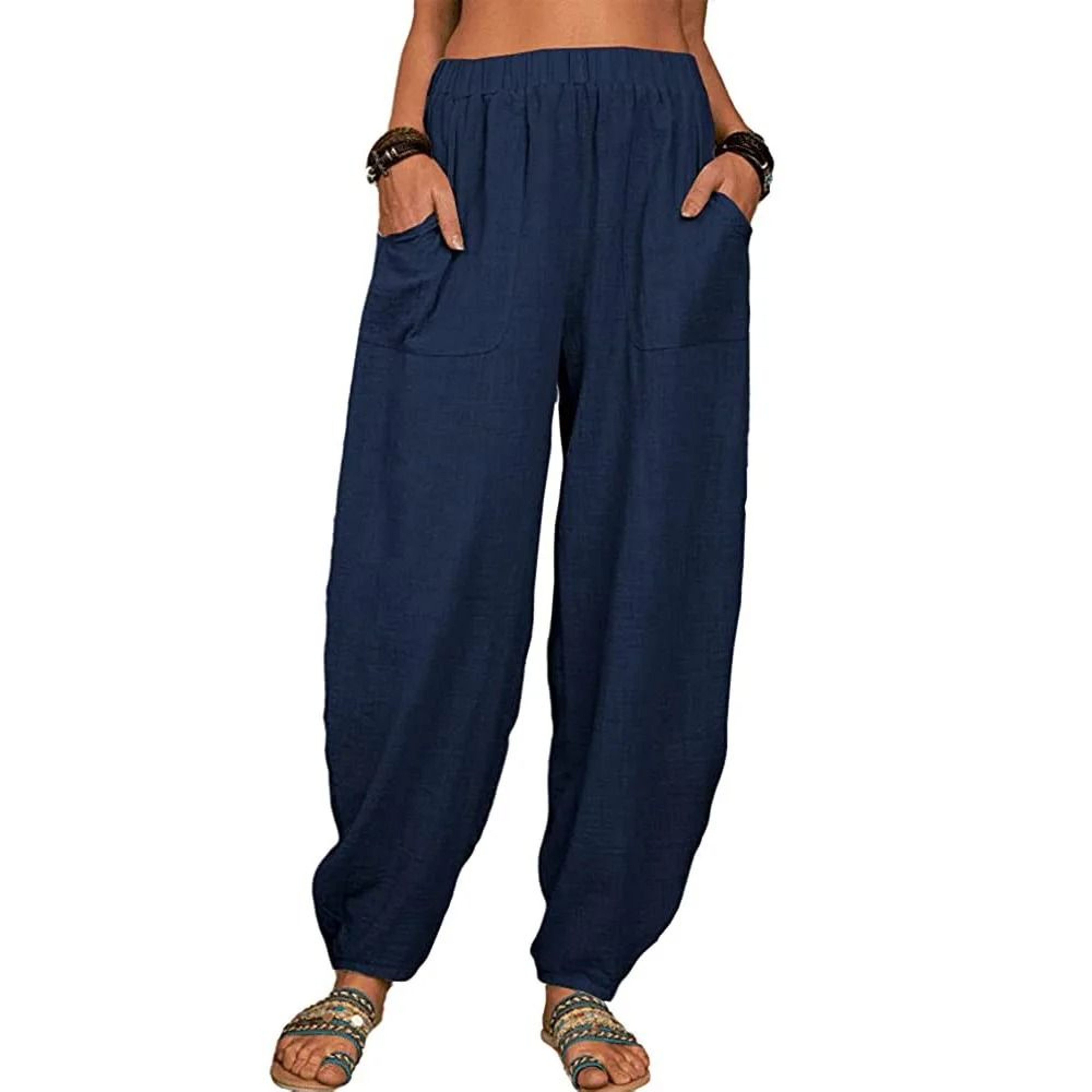 Womens Cotton Linen Wide Leg Harem Pants 13