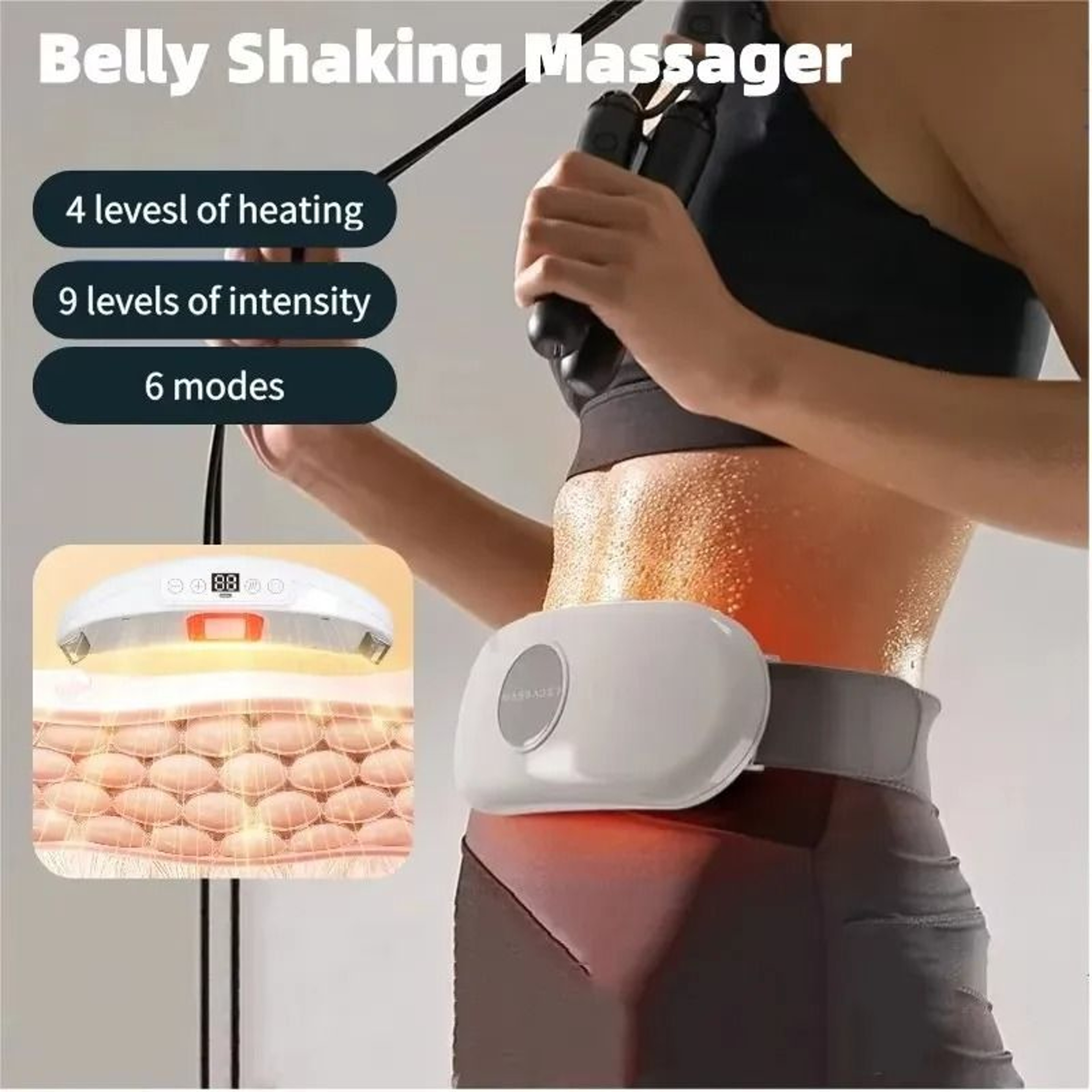 Electric Belly Massager Belt With Vibration Heat  Multi Modes 0
