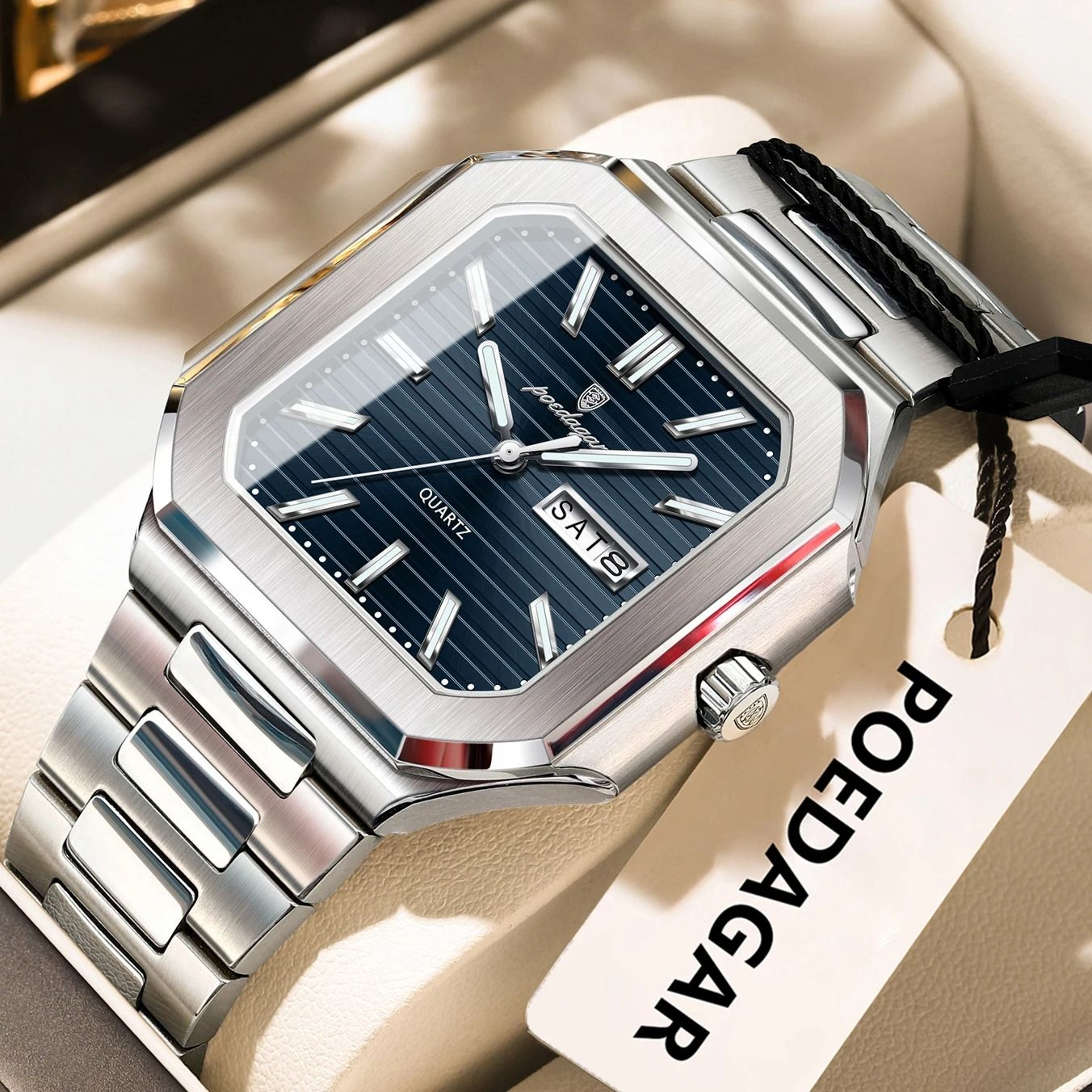 Square Quartz Mens Watch With Luminous Display And Date Week Function 6