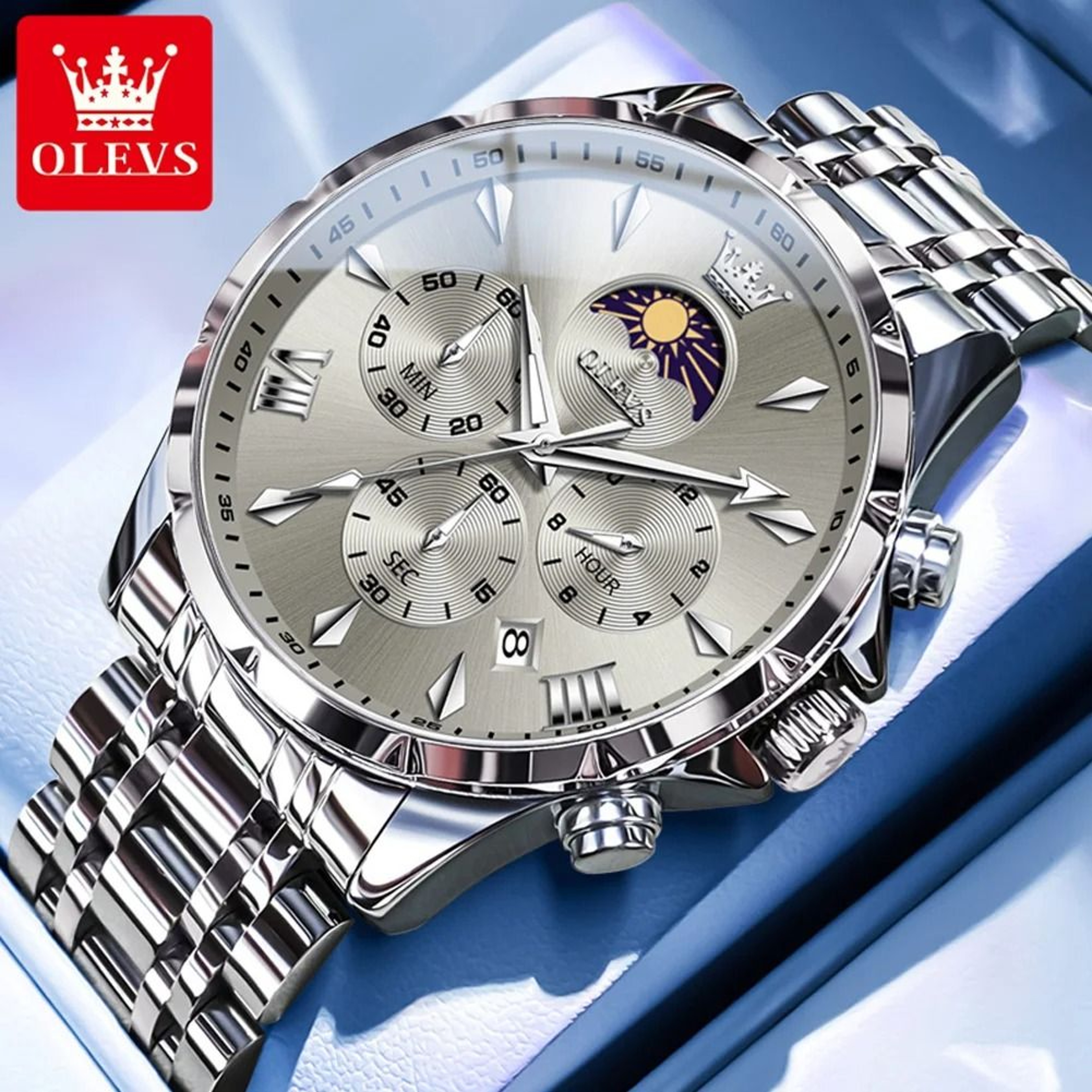 Luxury Mens Chronograph Watch With Moon Phase And Waterproof Design 6