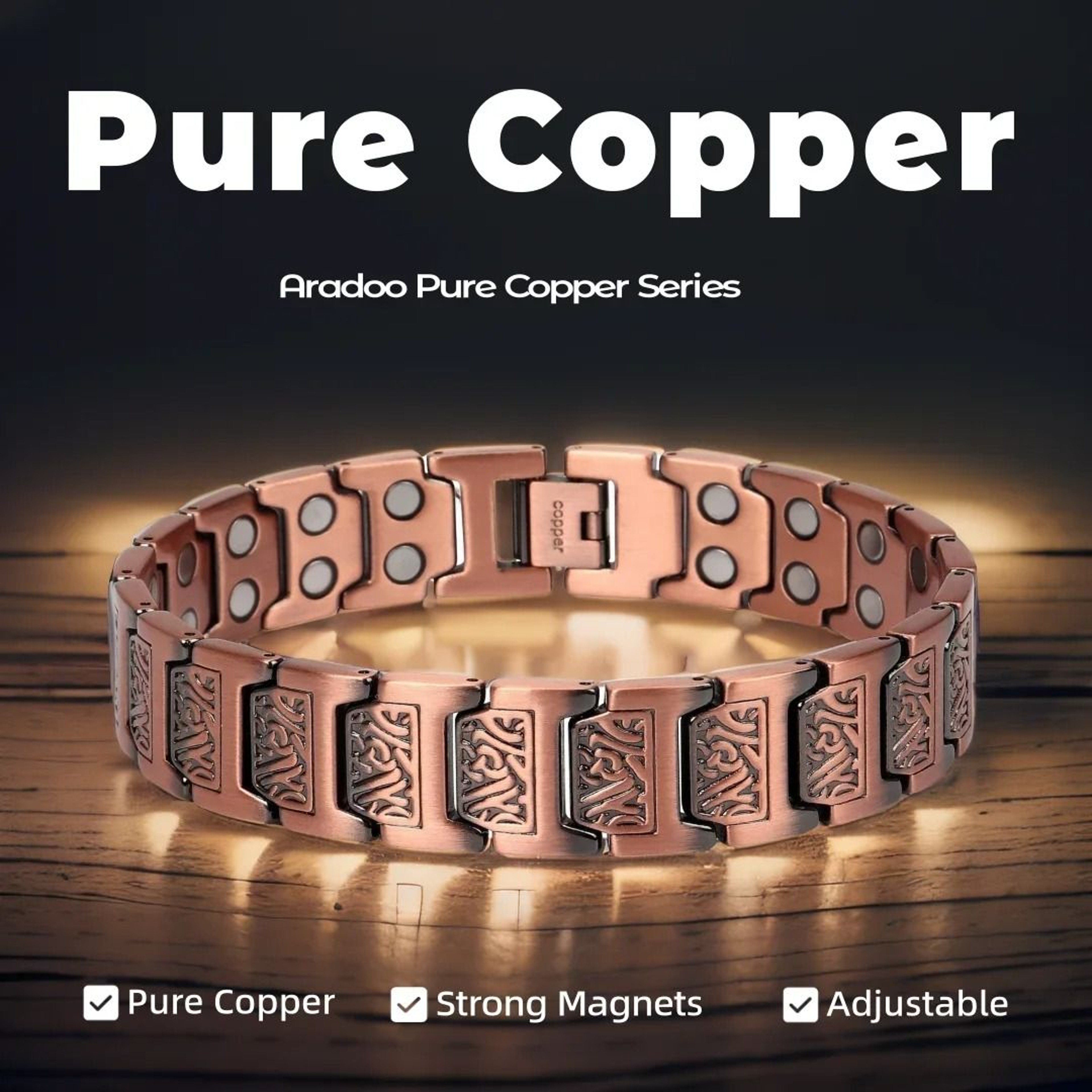 Pure Copper Magnetic Bracelet For Men With Adjustable Sizing Tool 0