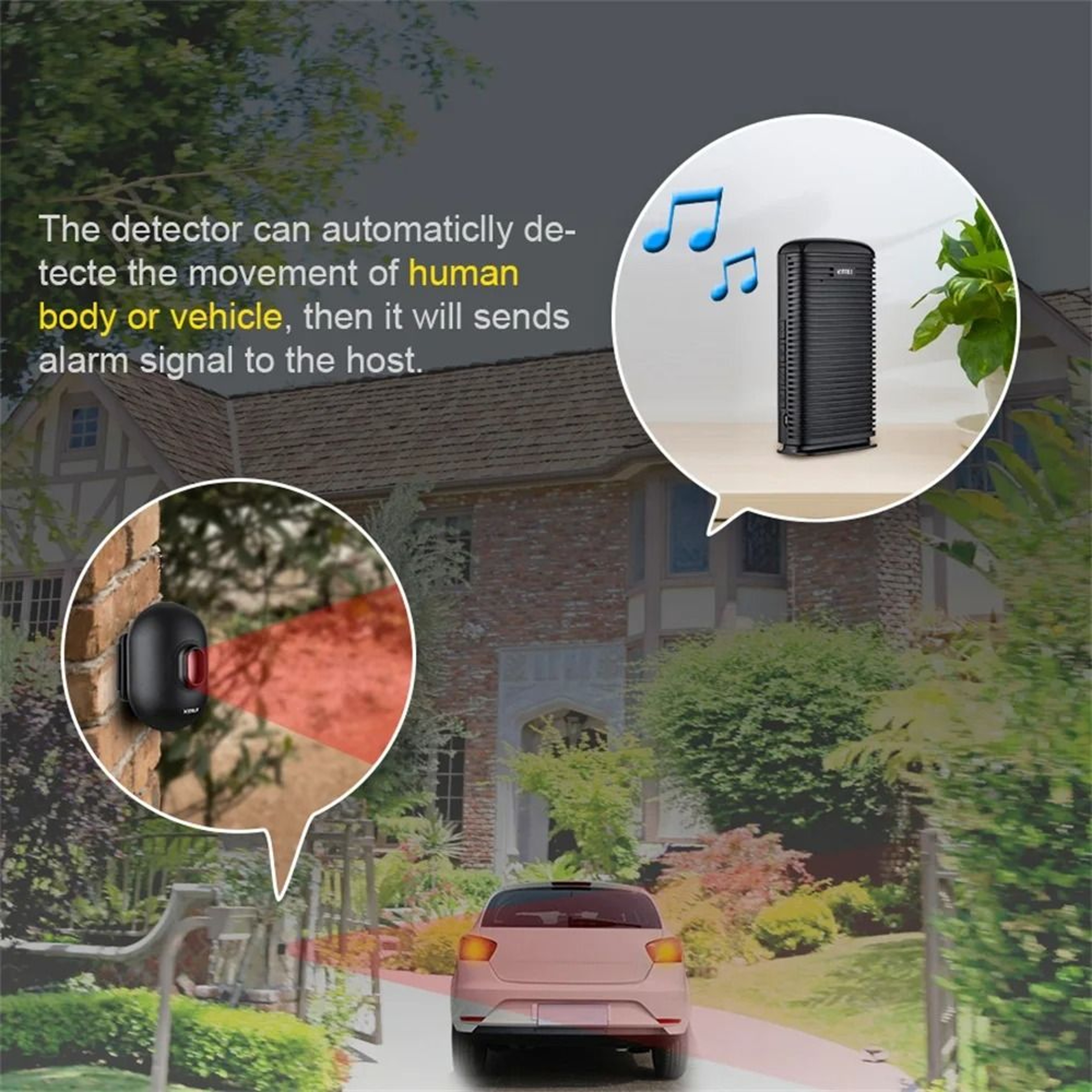 Wireless Motion Alarm Security System With Waterproof PIR Sensors For Home And Driveway 5