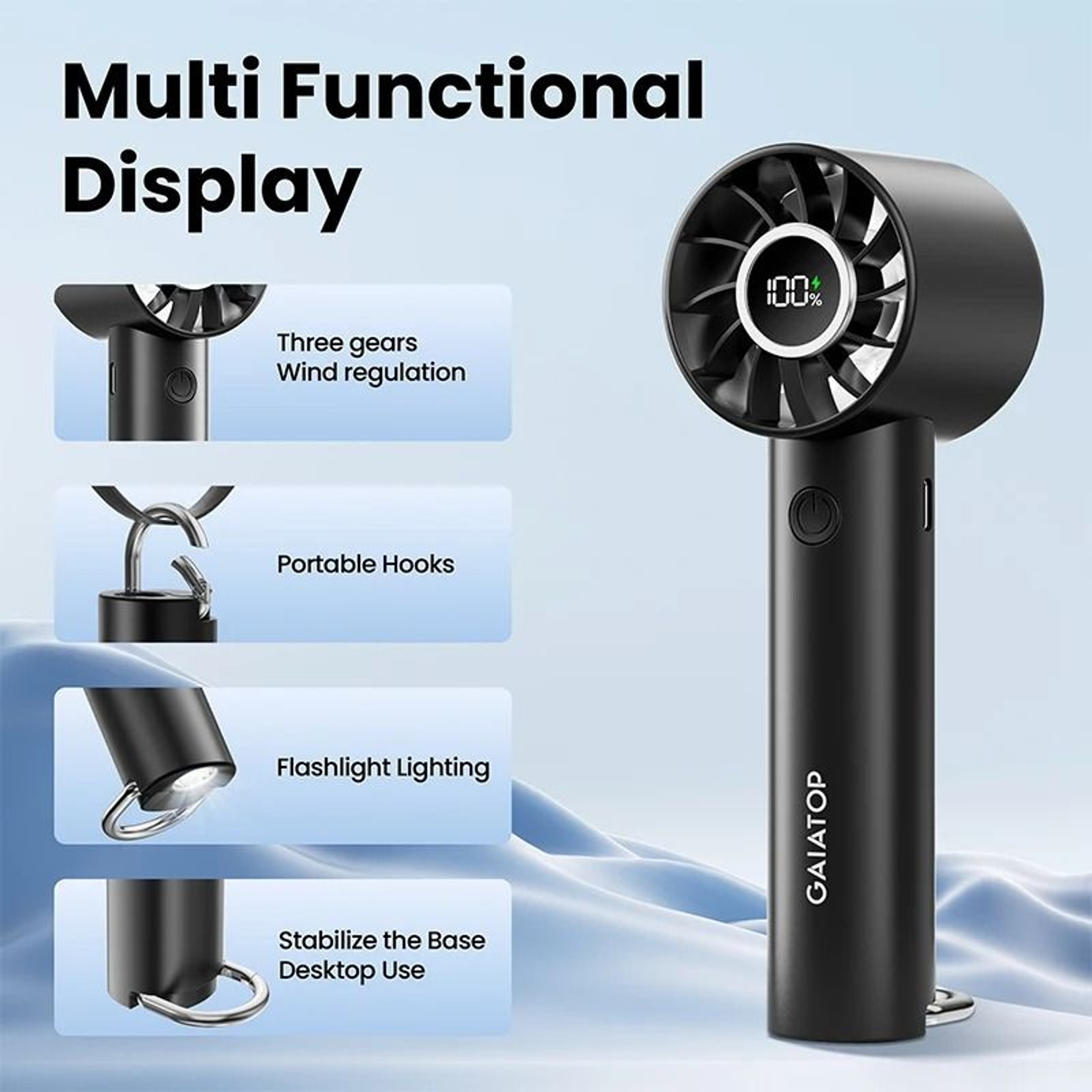 Portable Handheld Fan With LED Display And Flashlight 1