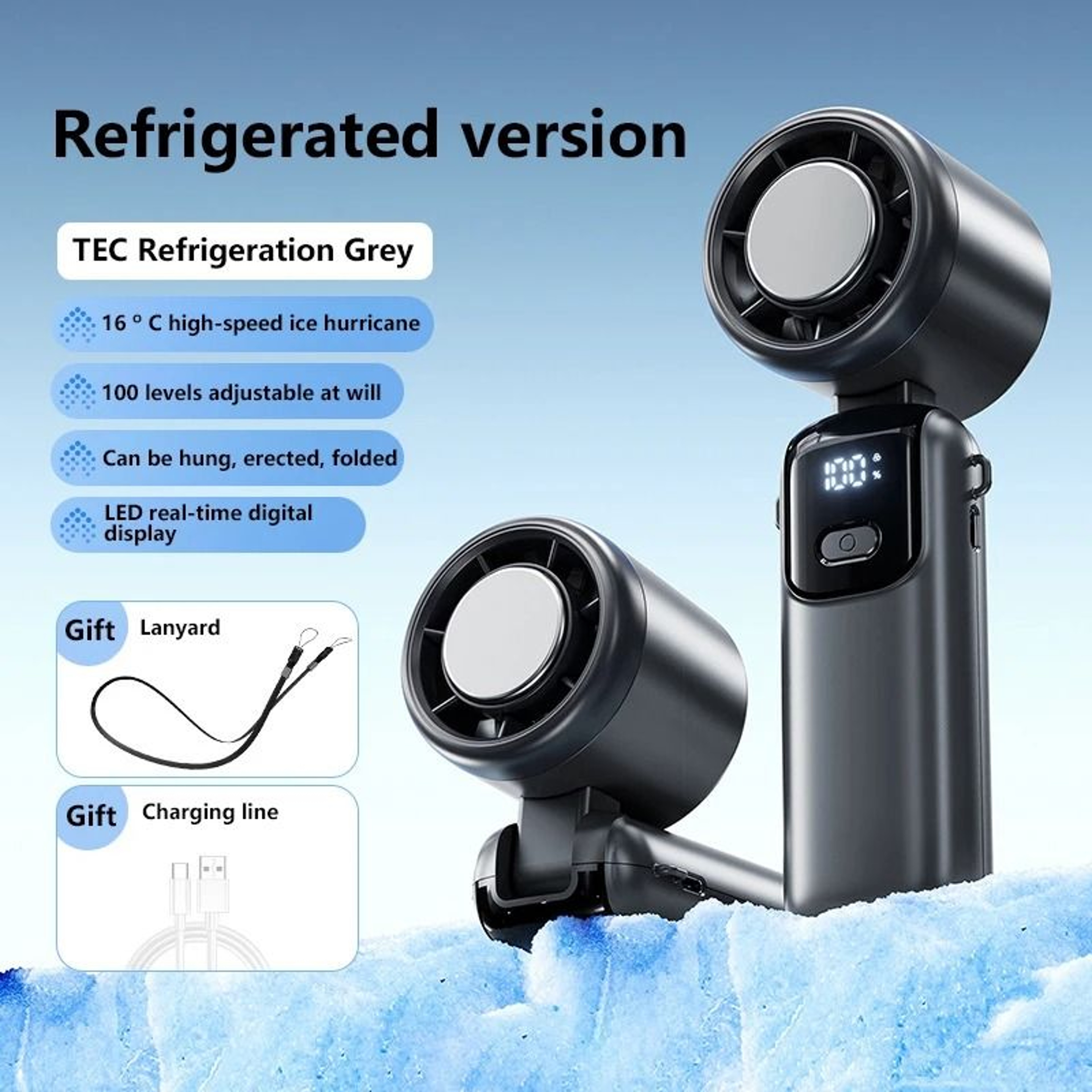 Ice Cooling Handheld Fan With 100 Speed Settings And Foldable Design 7