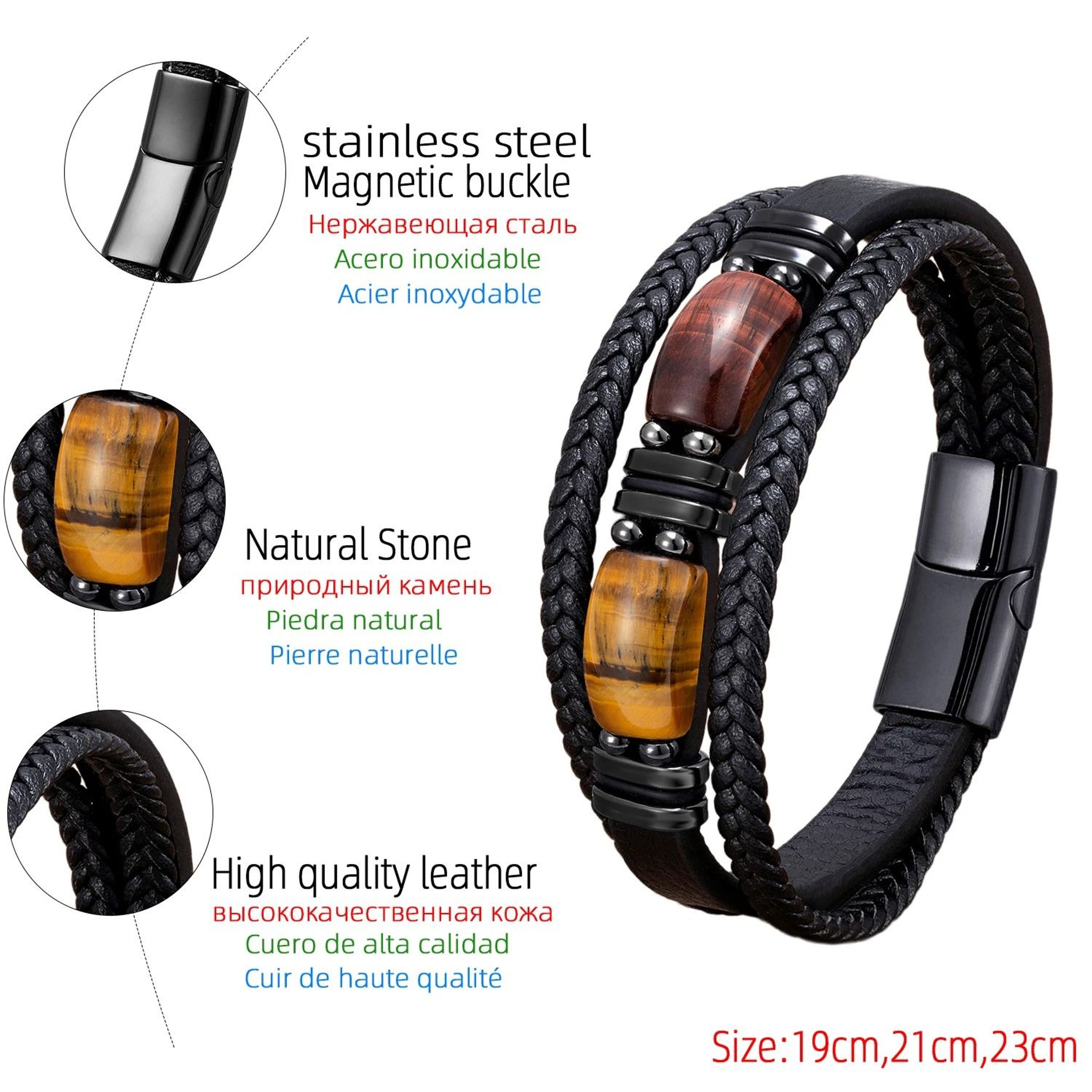 Natural Stone Leather Bracelet Handmade Adjustable Beaded Jewelry 5