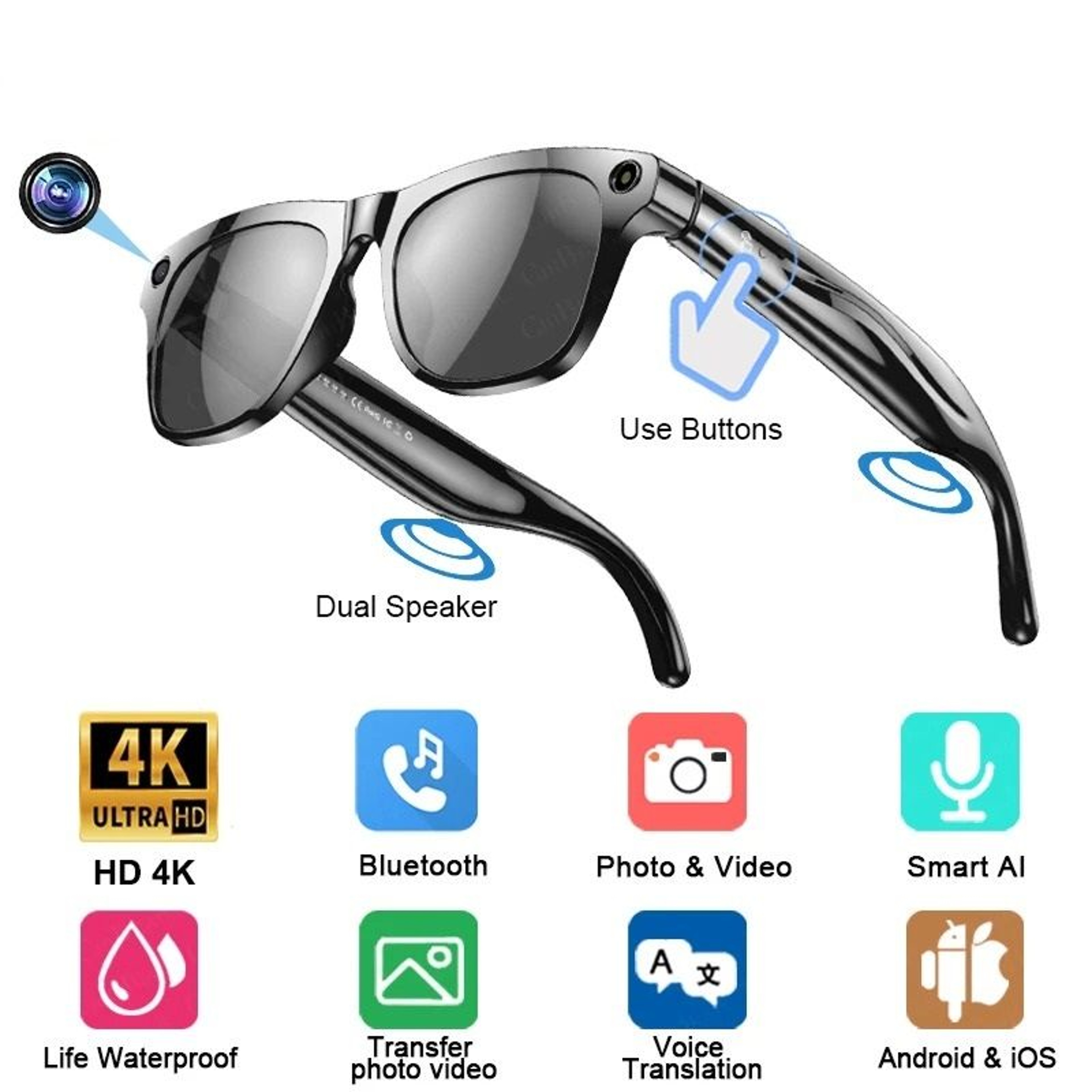 Smart Glasses Camera With 4K Video And Voice Assistant 0