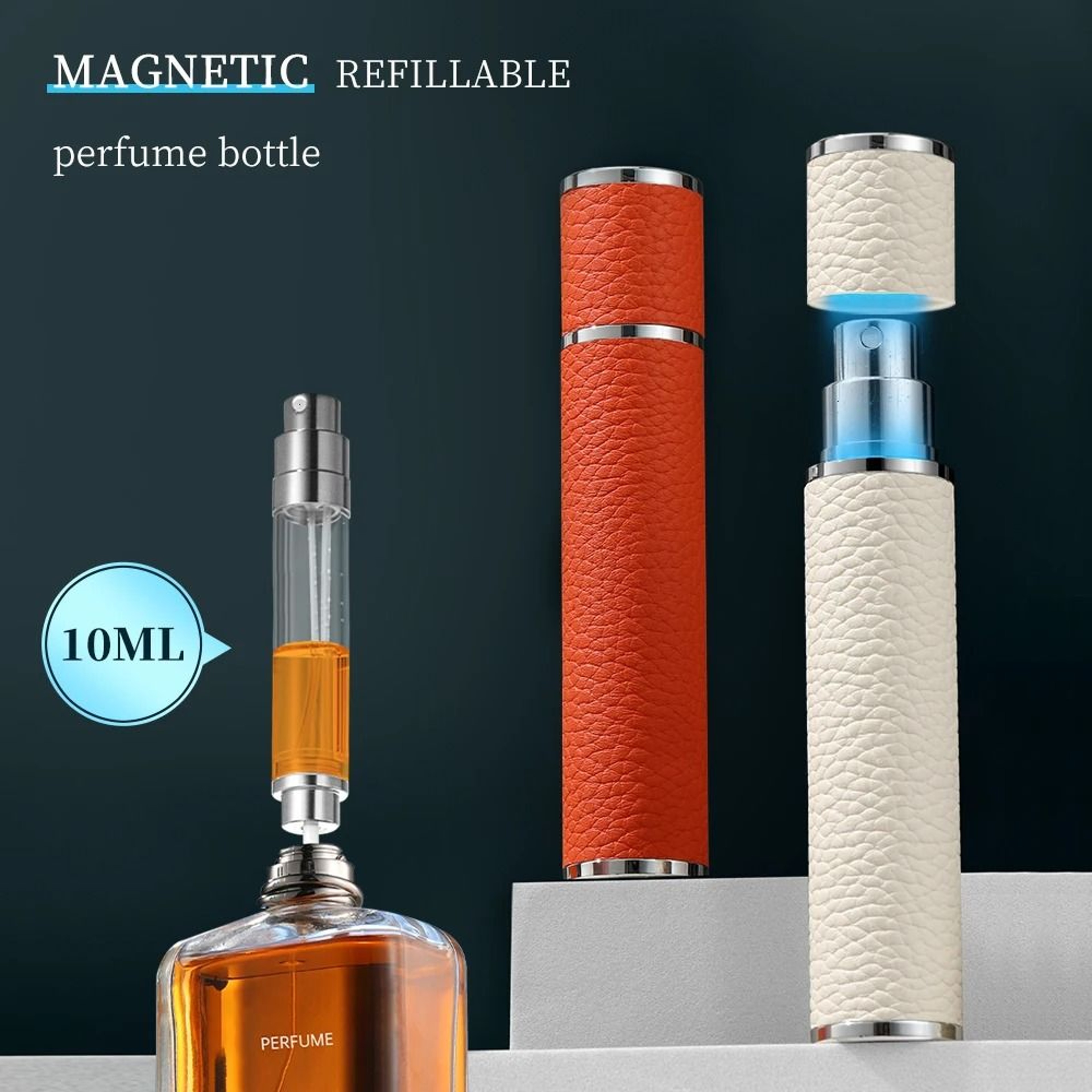 10ml Magnetic Perfume Atomizer With Leather Cover For Travel 0