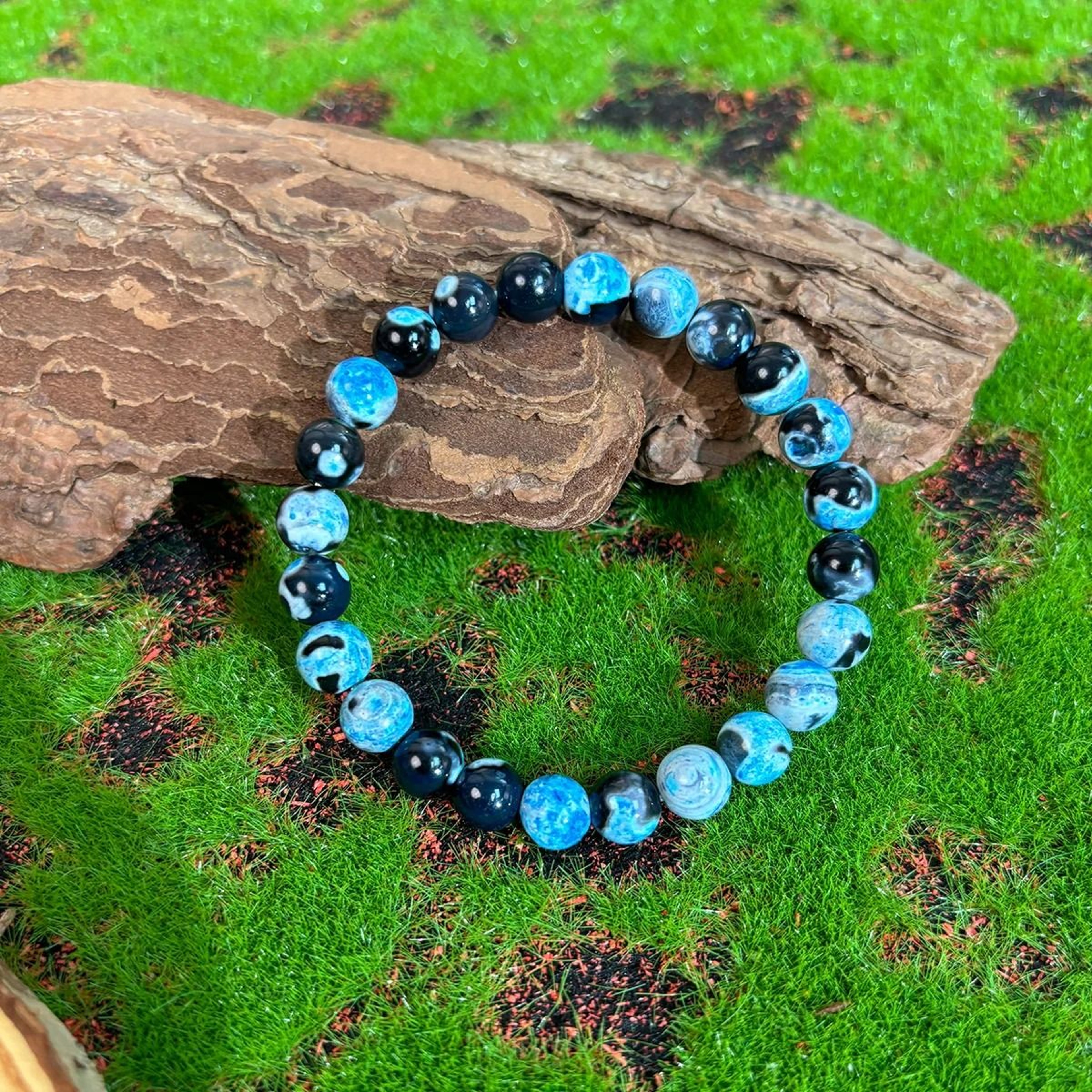 Blue Fire Agate 8mm Beaded Bracelet For Relaxation And Clarity 2