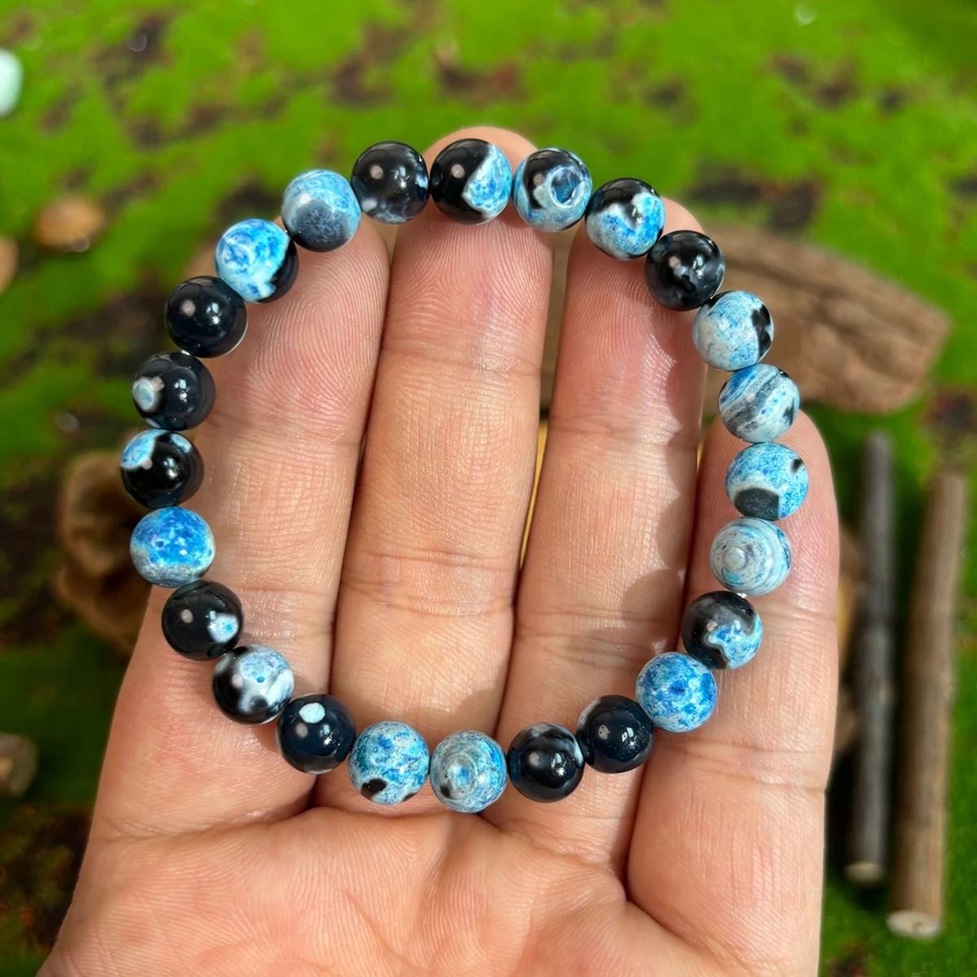 Blue Fire Agate 8mm Beaded Bracelet For Relaxation And Clarity 3