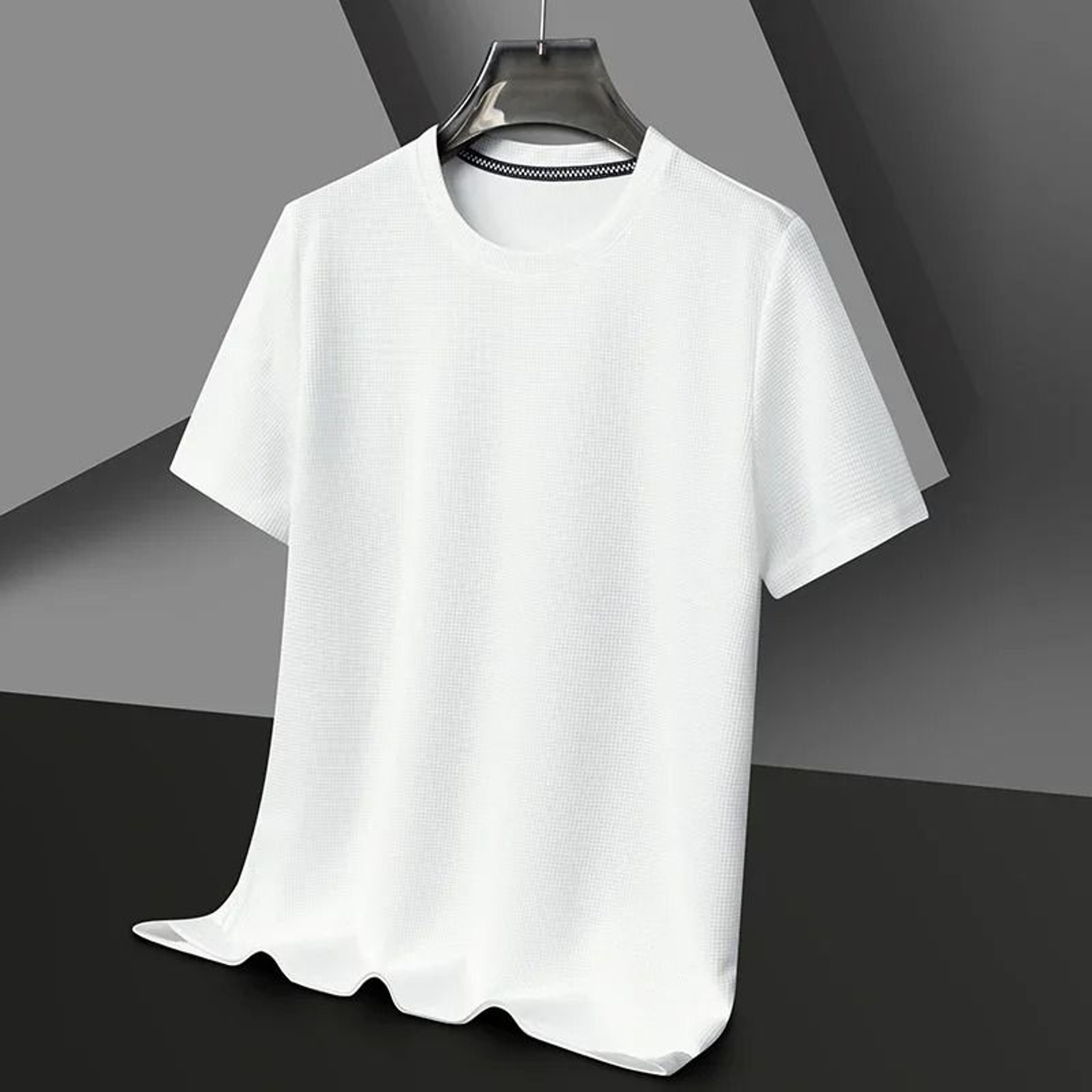 Mens Summer Waffle Knit Short Sleeve T Shirt With Round Neck 9