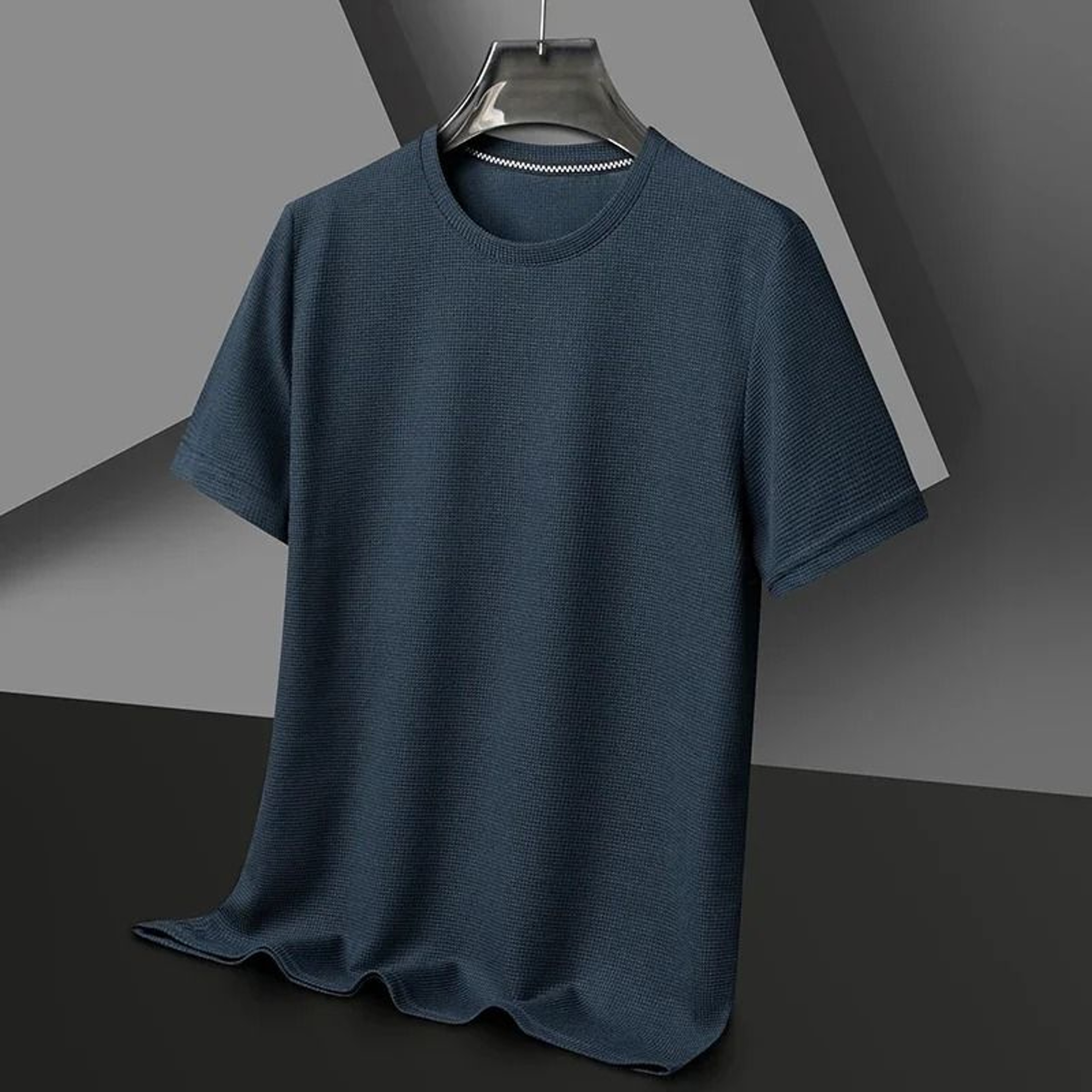 Mens Summer Waffle Knit Short Sleeve T Shirt With Round Neck 11