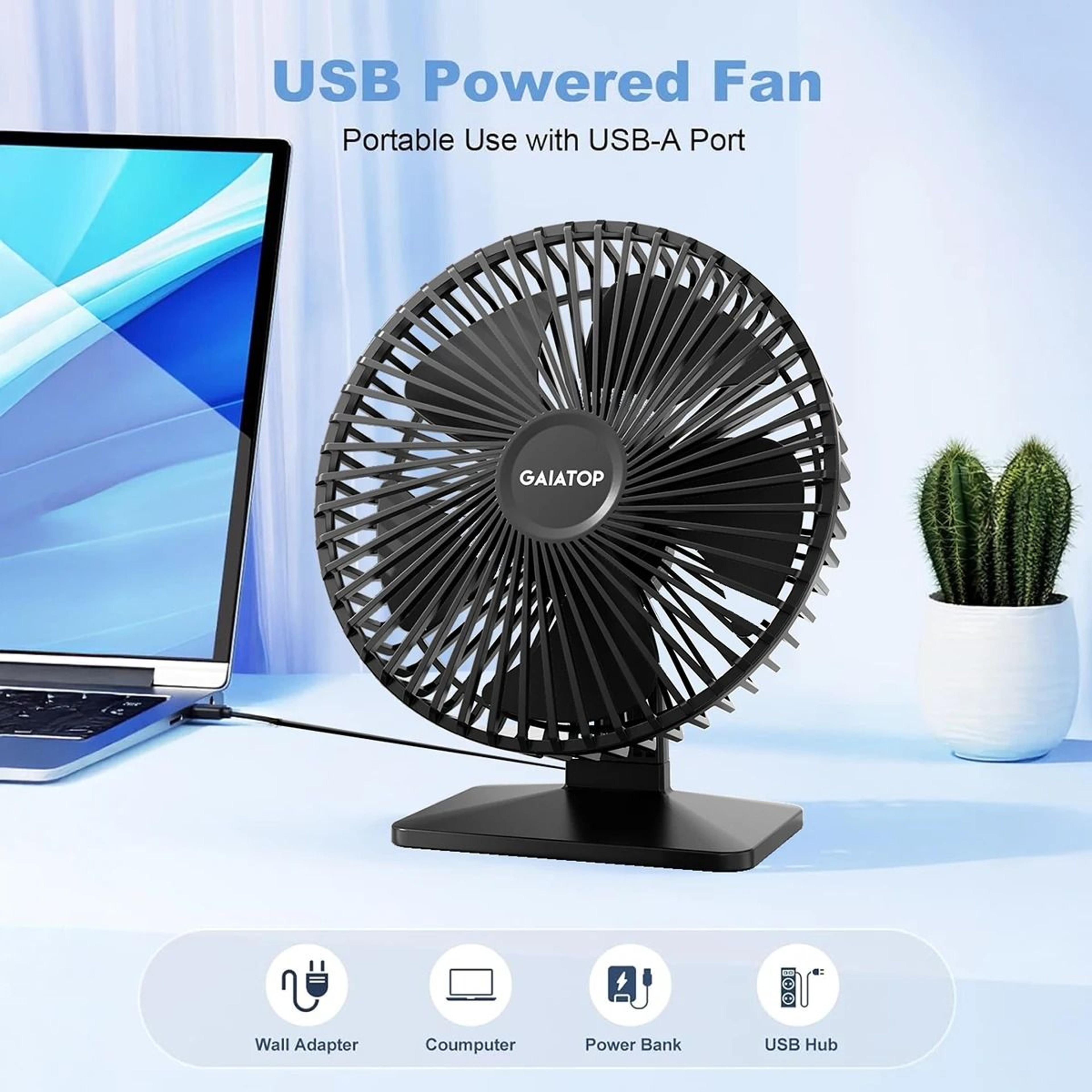Portable USB Desk Fan With Adjustable Speed And Quiet Cooling 0