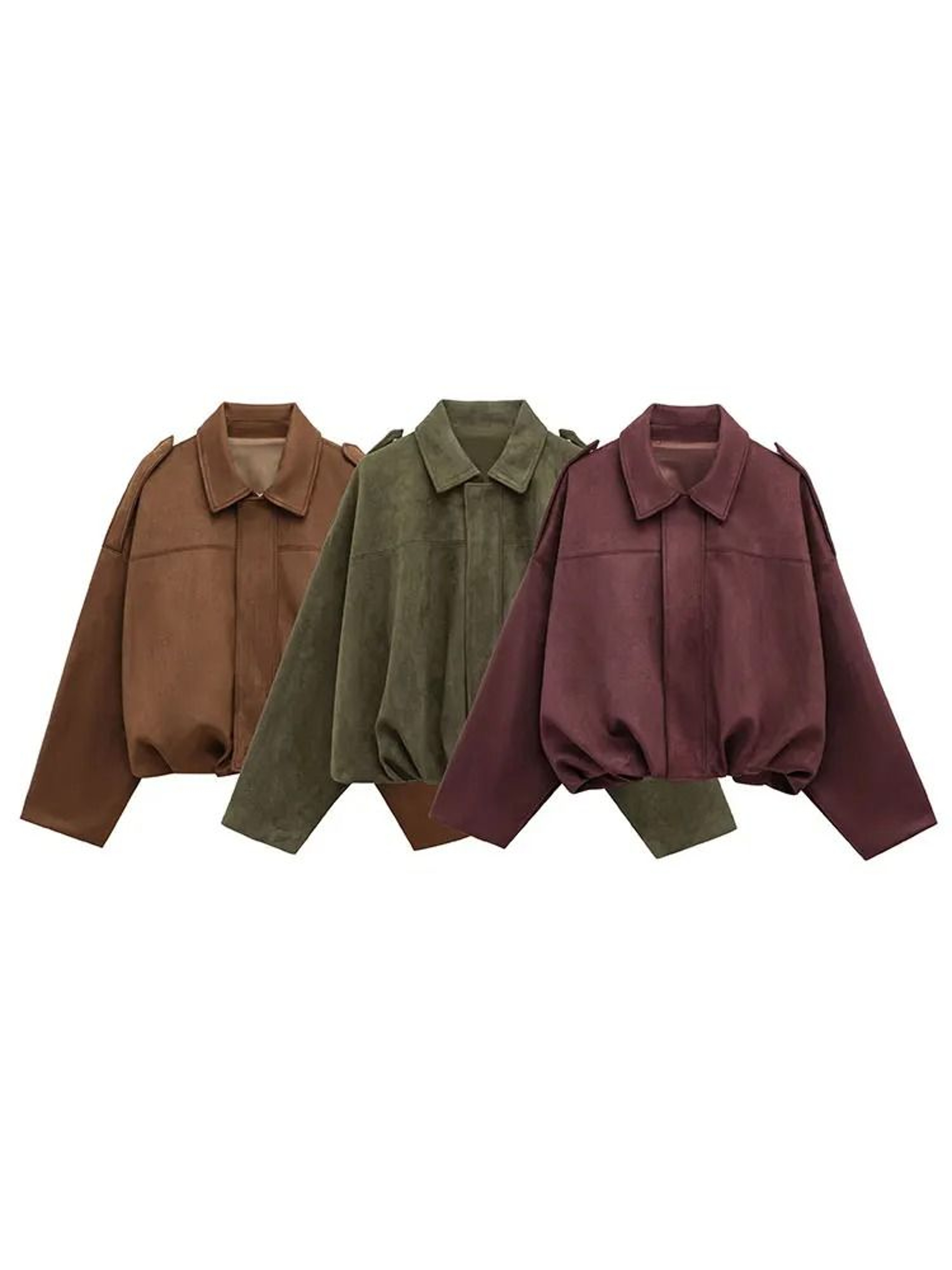 Womens Suede Bomber Jacket In Brown And Green 1