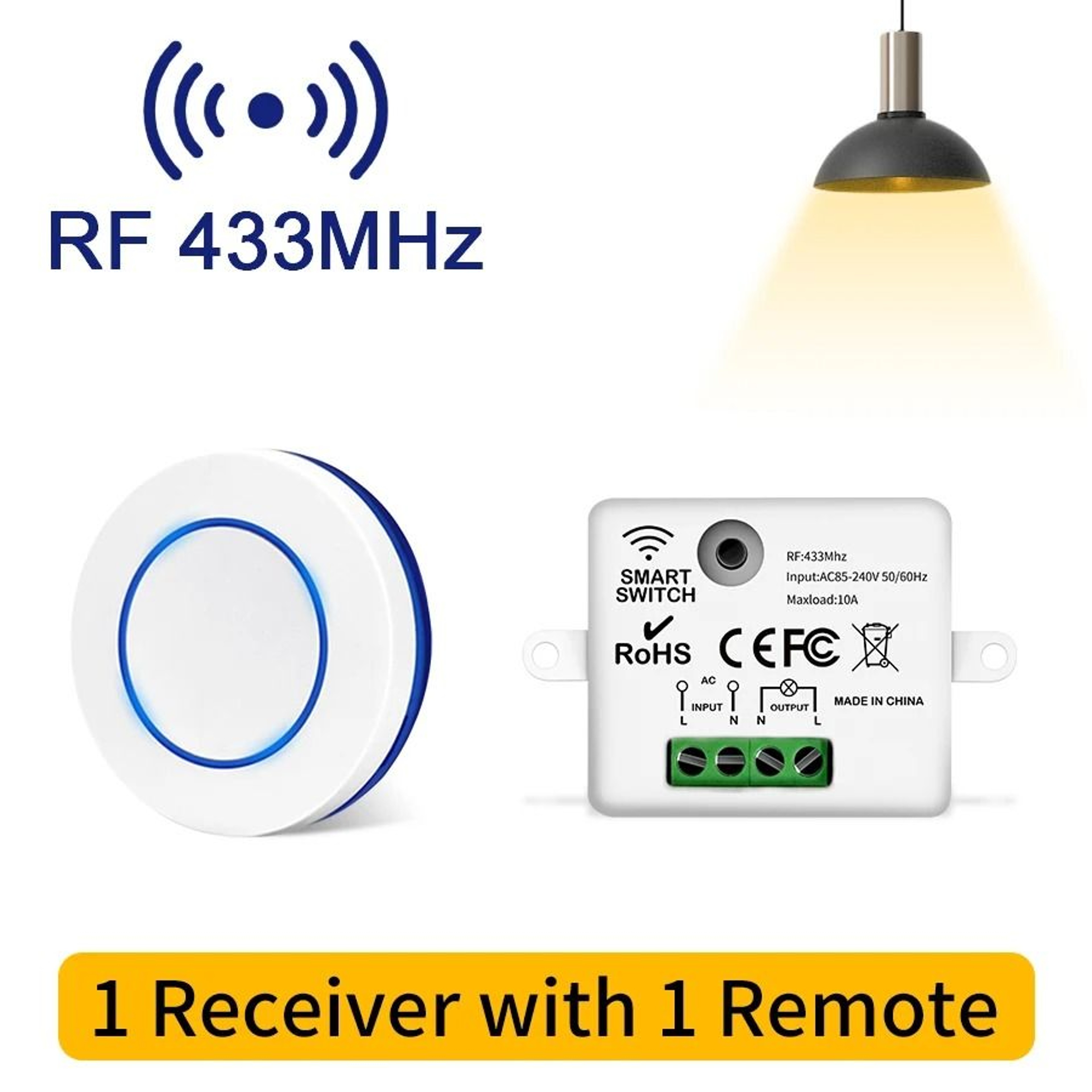 Wireless RF Light Switch 433MHz Relay Receiver Panel 8