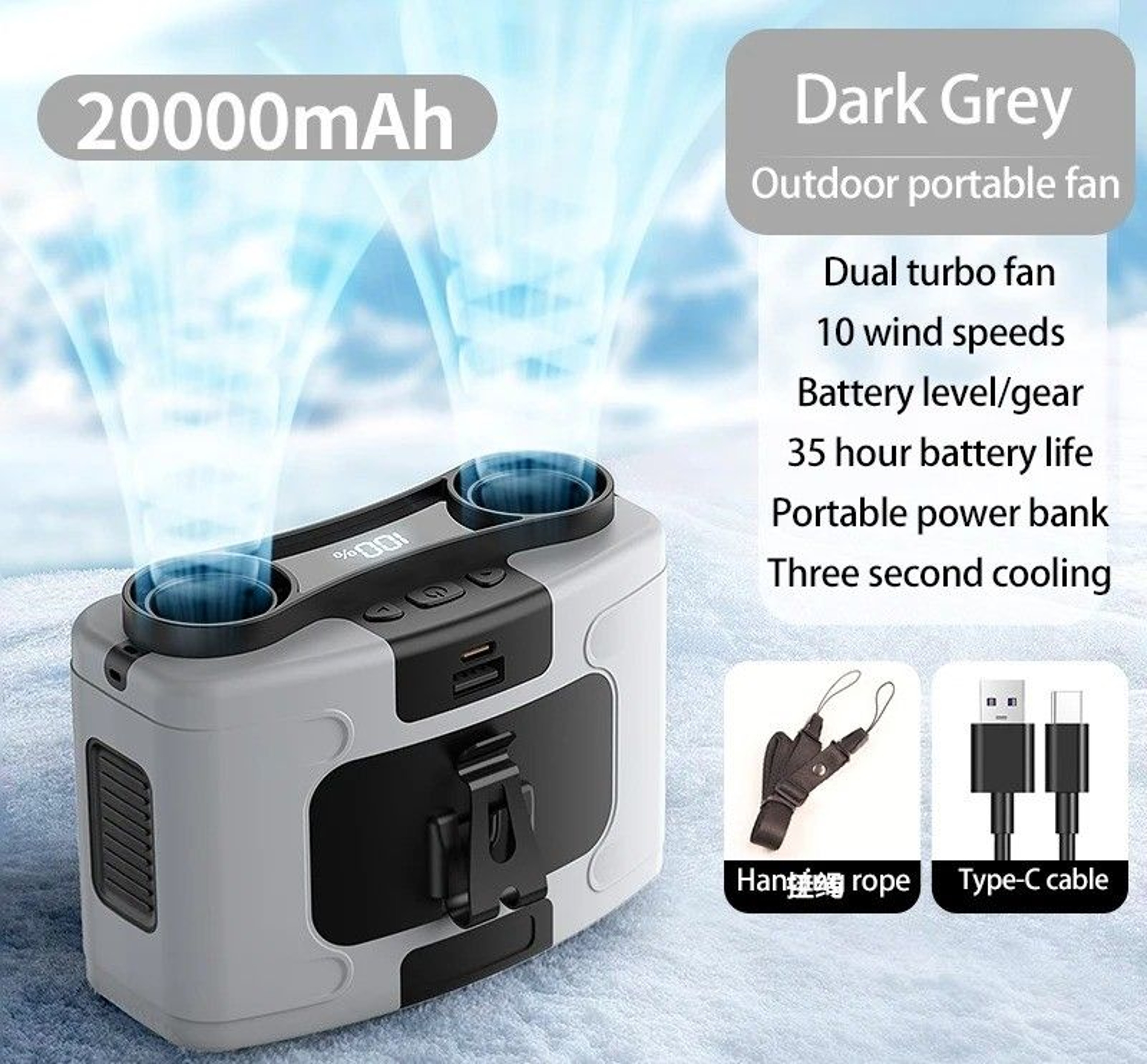 Portable Waist  Neck Fan With Power Bank  LED Light 10