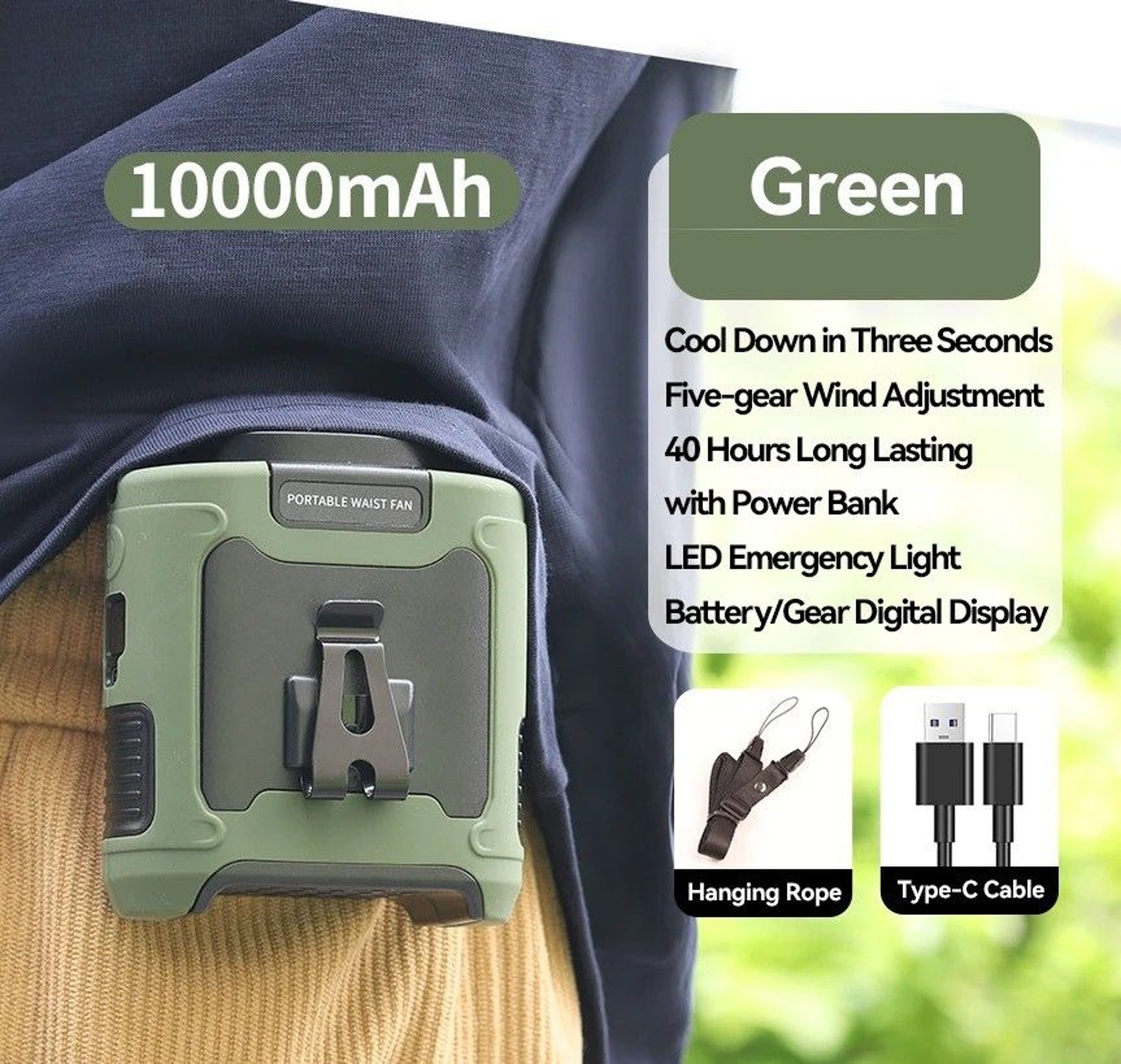Portable Waist  Neck Fan With Power Bank  LED Light 12