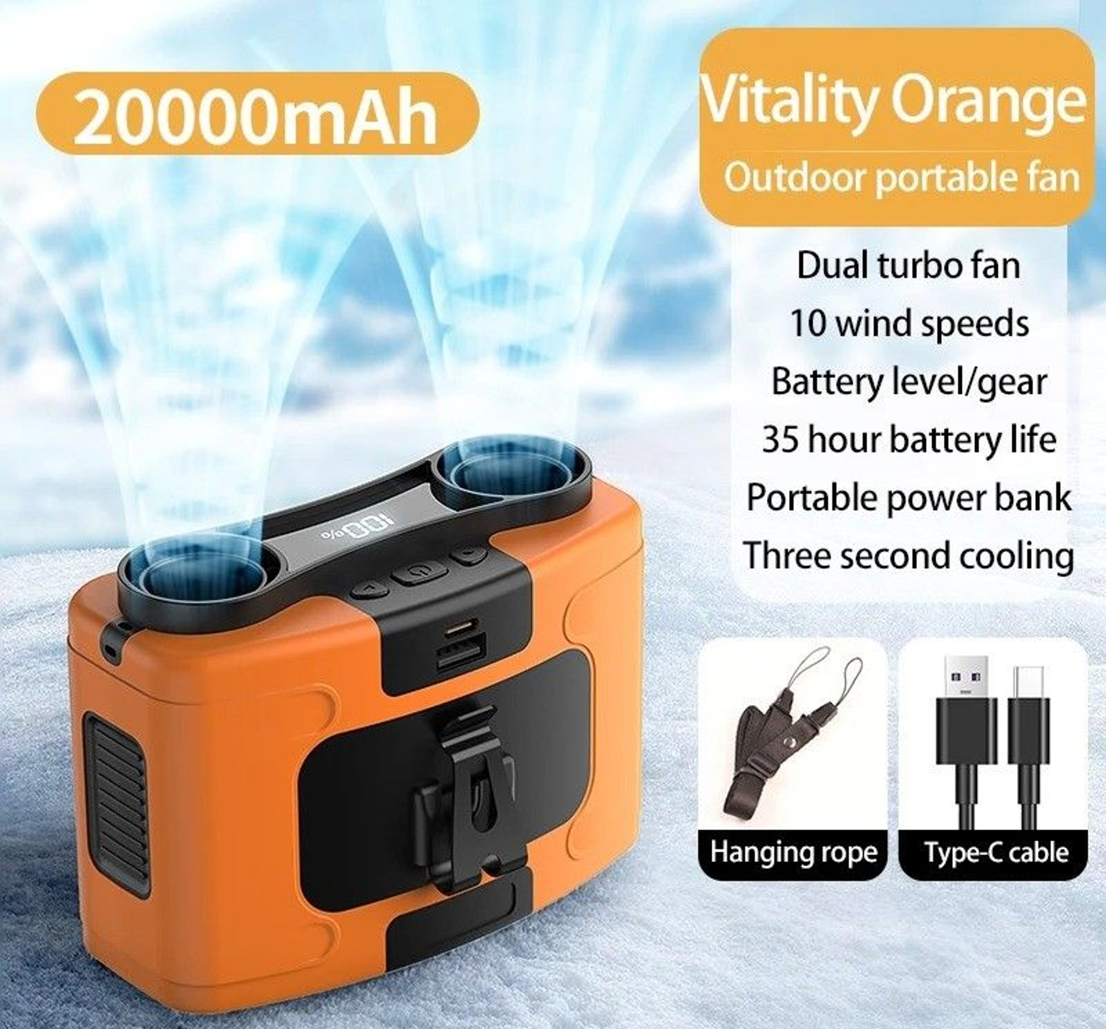Portable Waist  Neck Fan With Power Bank  LED Light 14