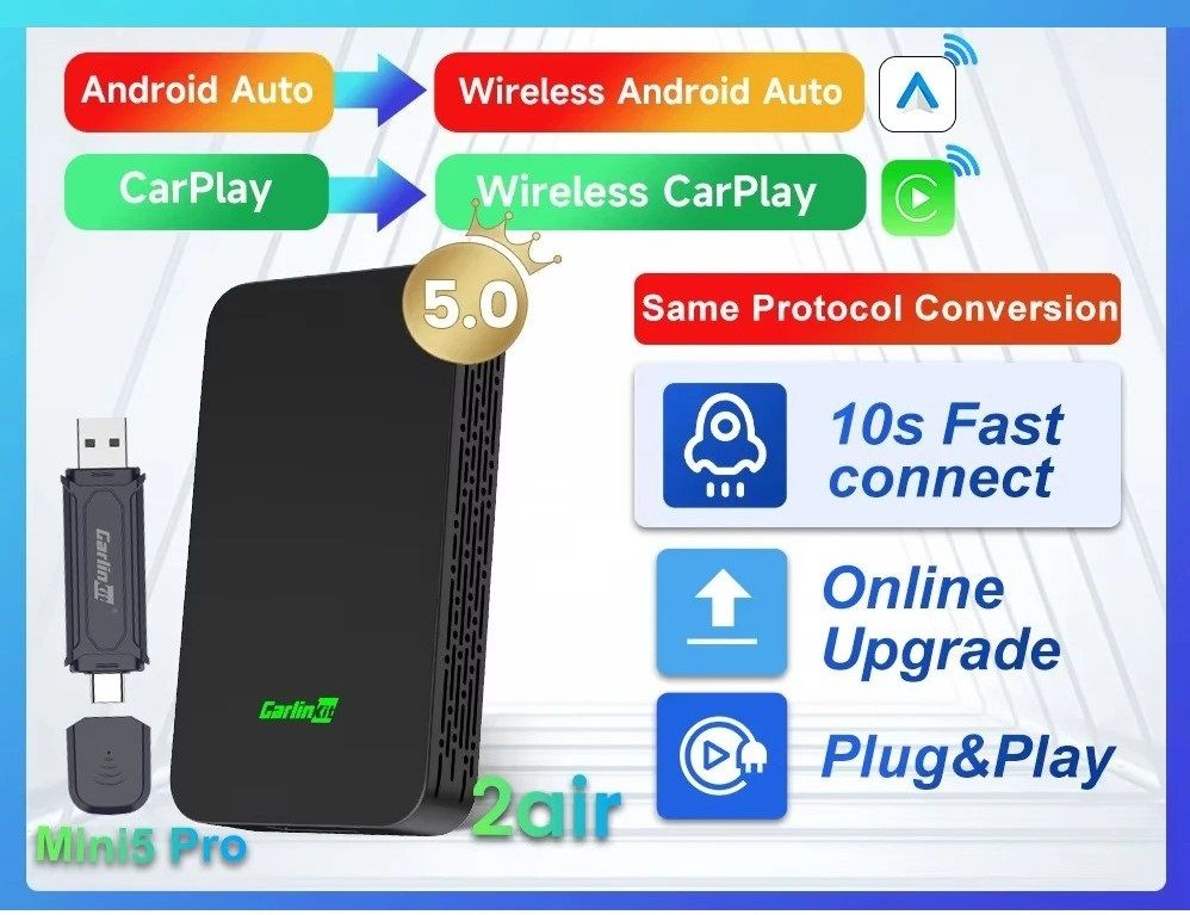 Wireless Adapter For CarPlay And Android Auto 0