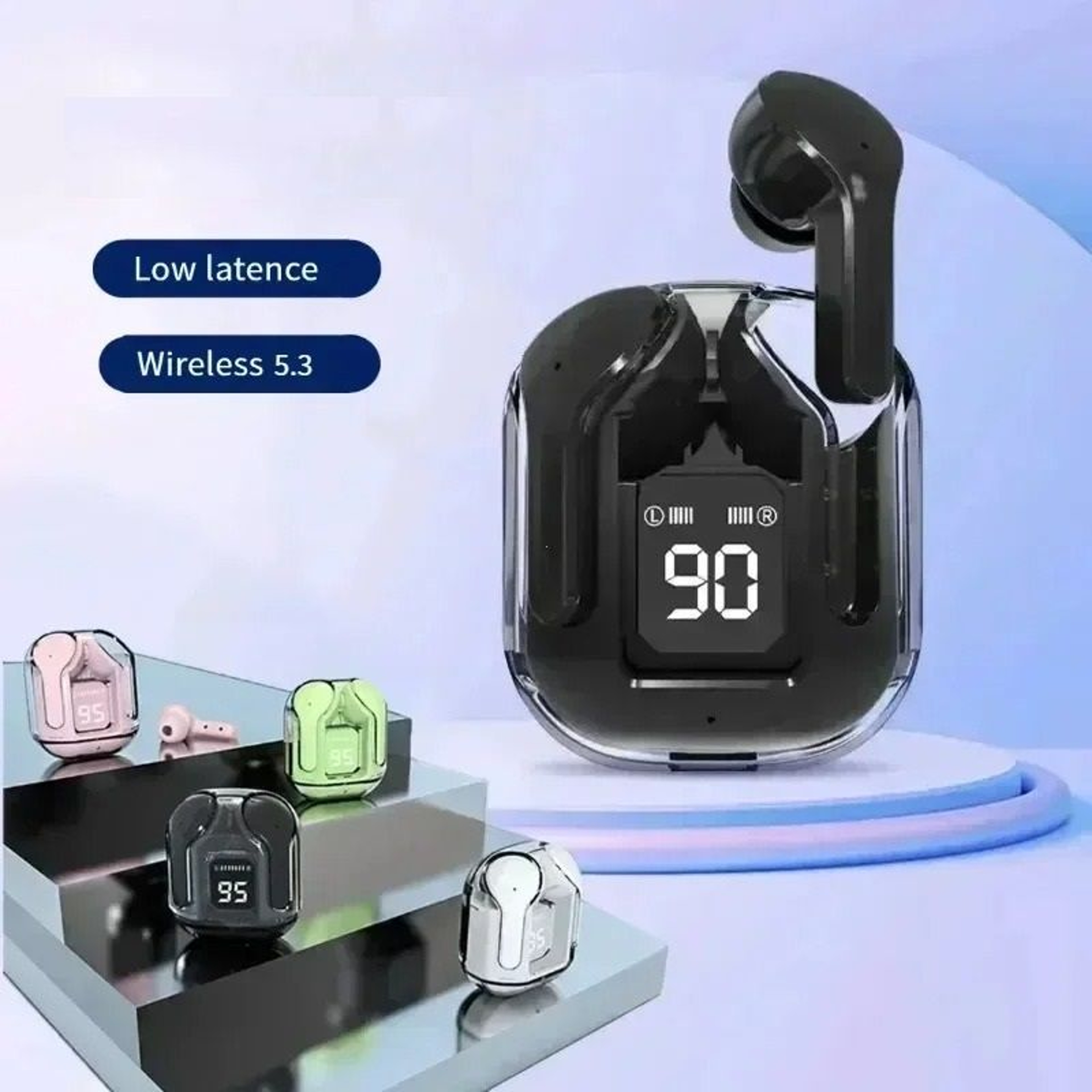 Transparent Wireless Bluetooth Earbuds With LED Display 0