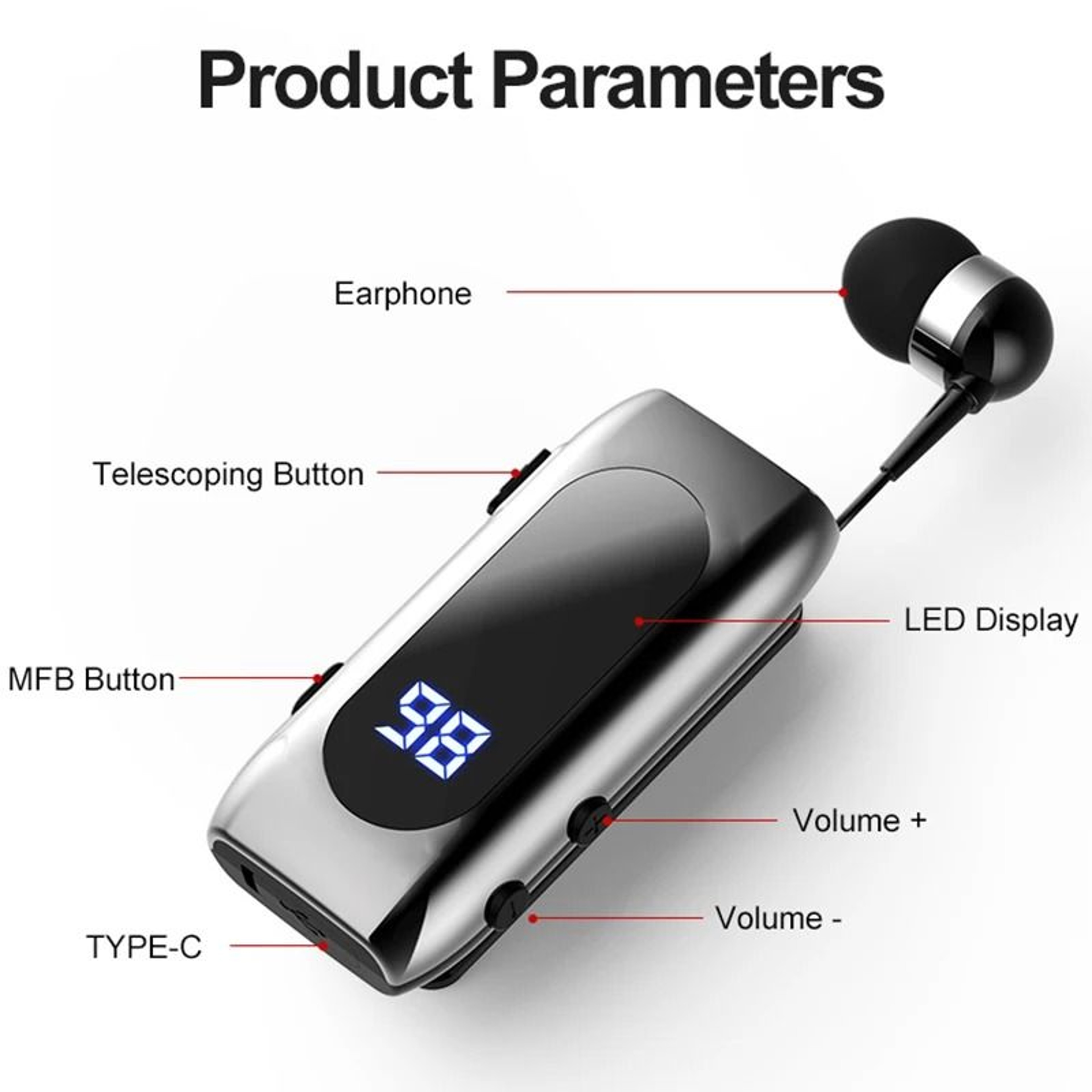 Wireless Business Earphones With LED Display And Noise Cancellation 5