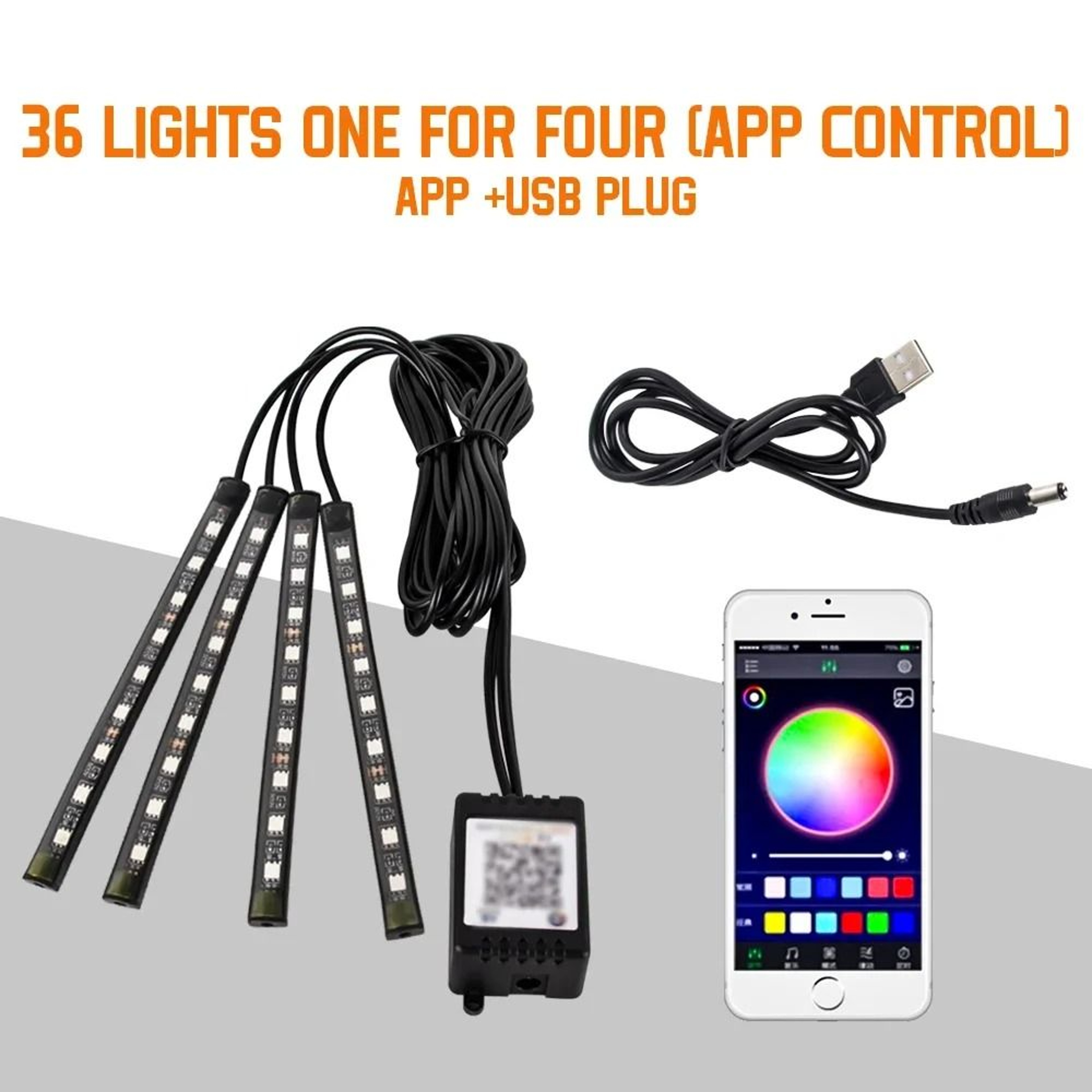 LED Car Interior Ambient Light Kit With Music And Remote Control 9