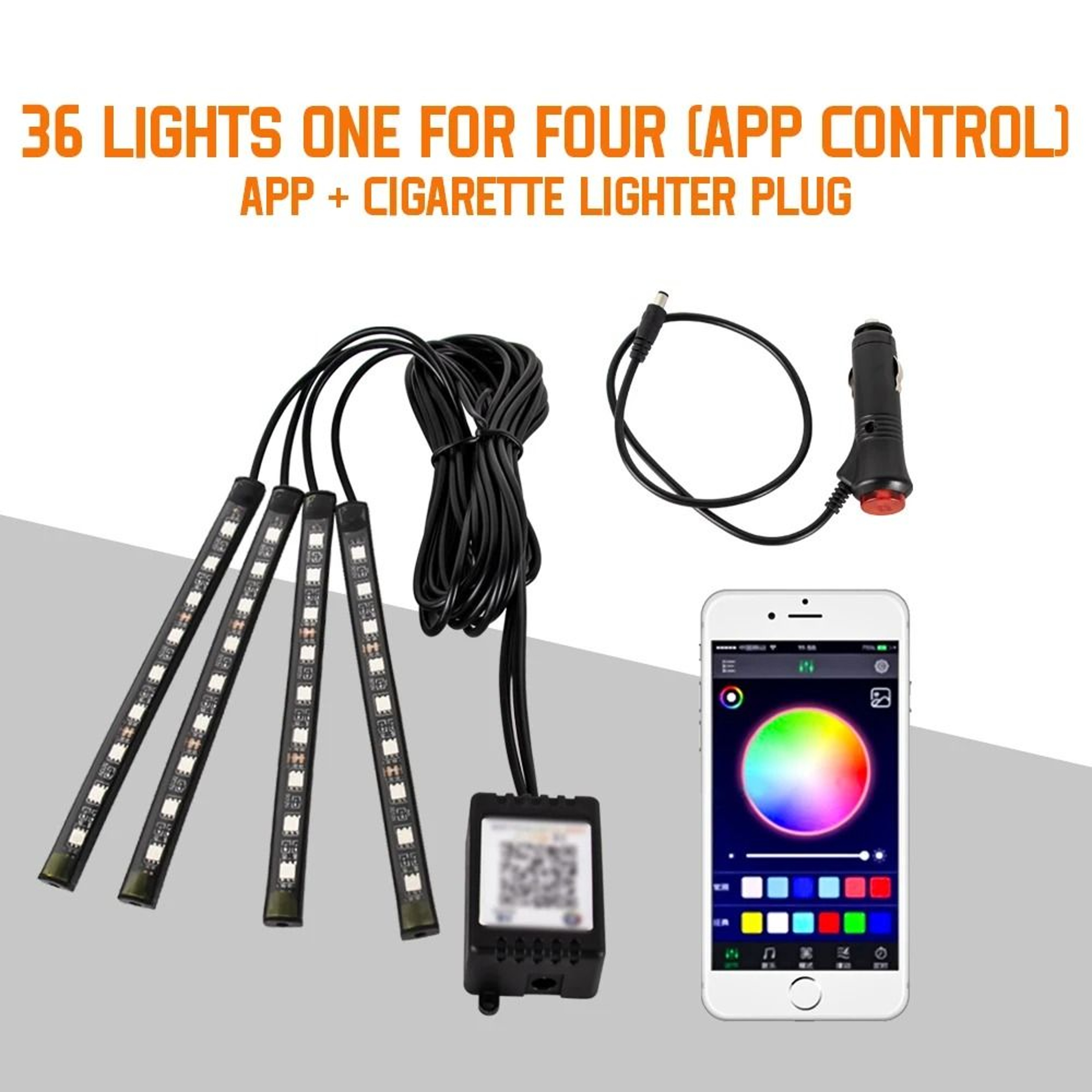 LED Car Interior Ambient Light Kit With Music And Remote Control 18