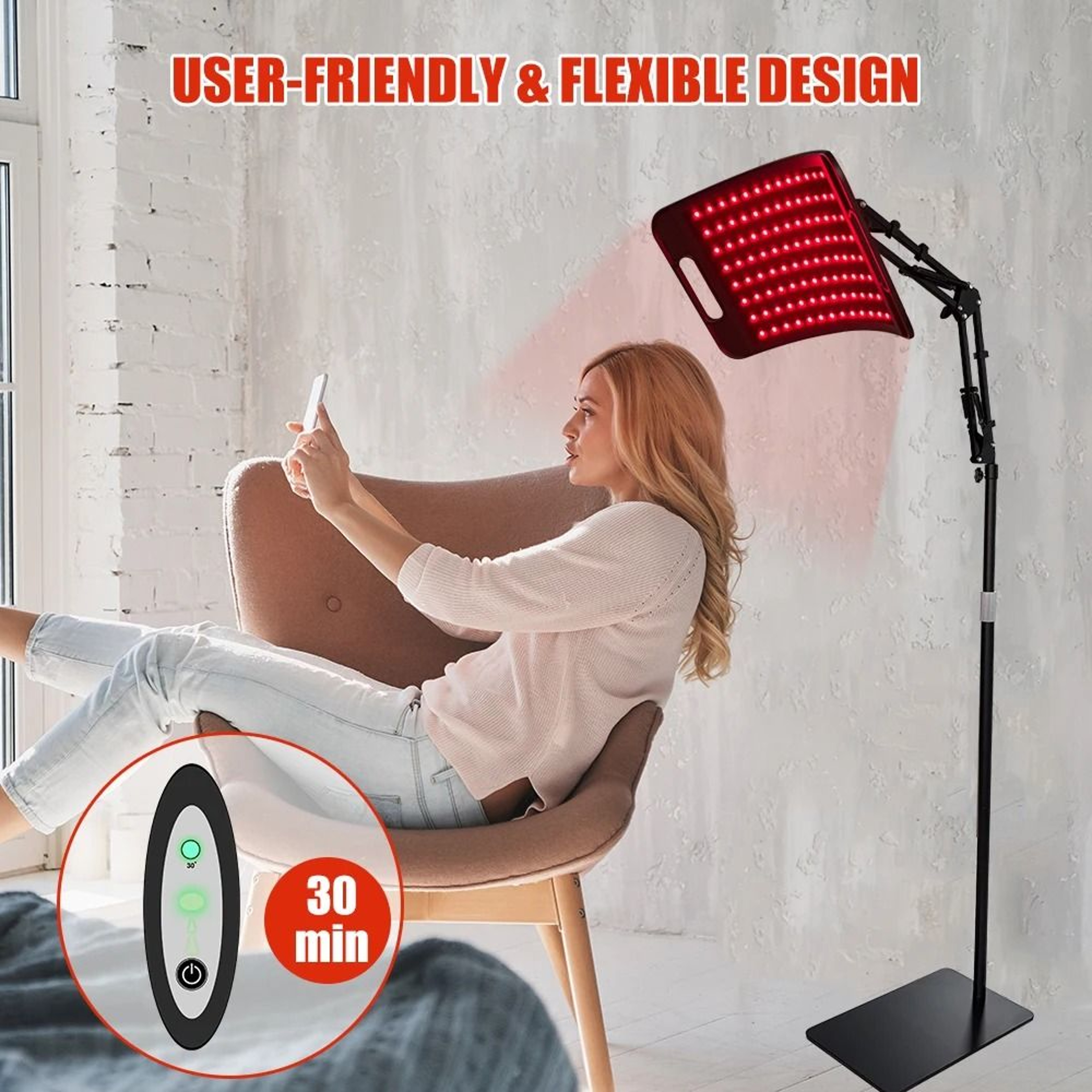 Red Light Therapy Lamp For Face And Body With Adjustable Stand 3