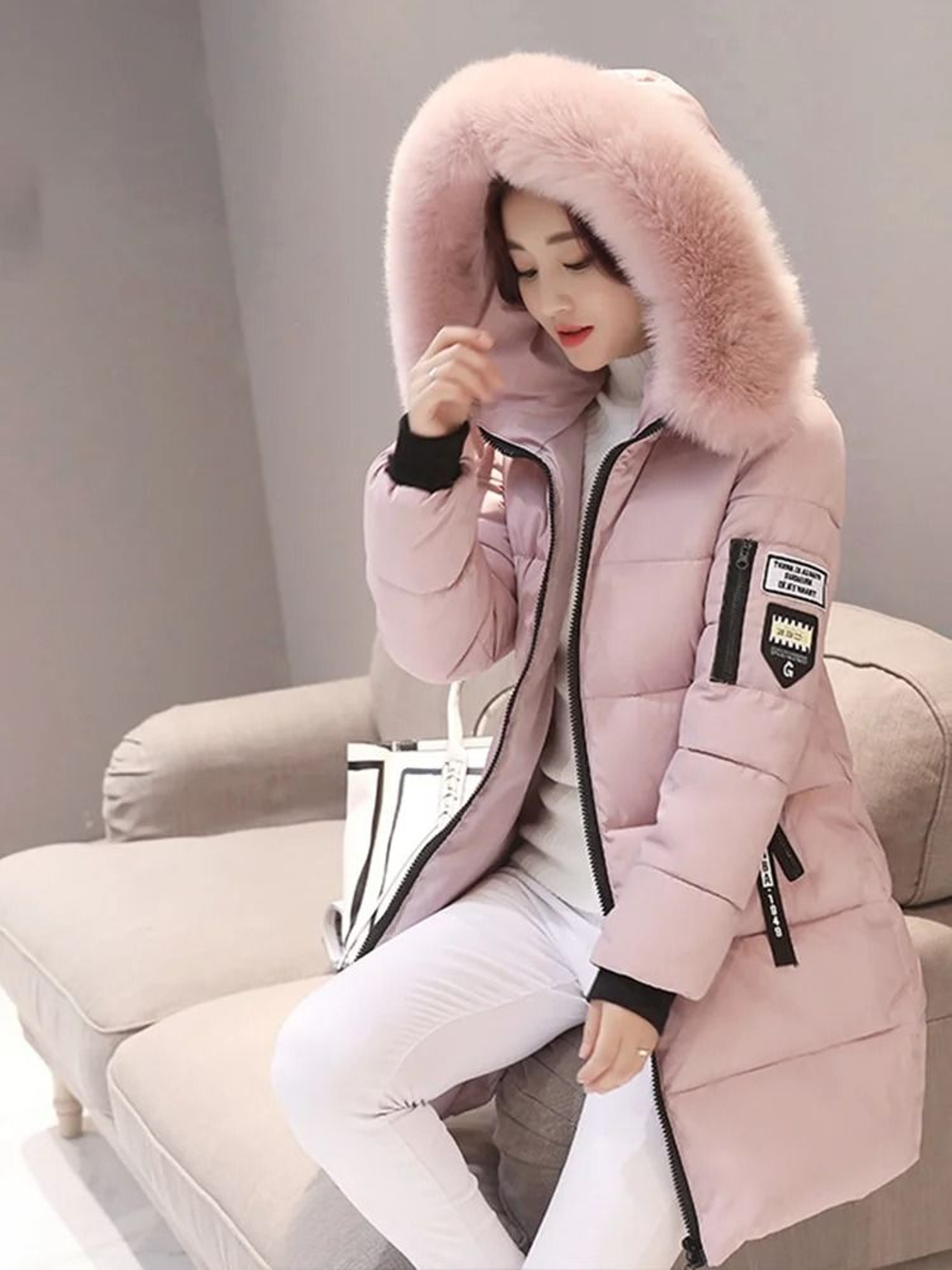 Womens Winter Fur Collar Hooded Parka Coat 11