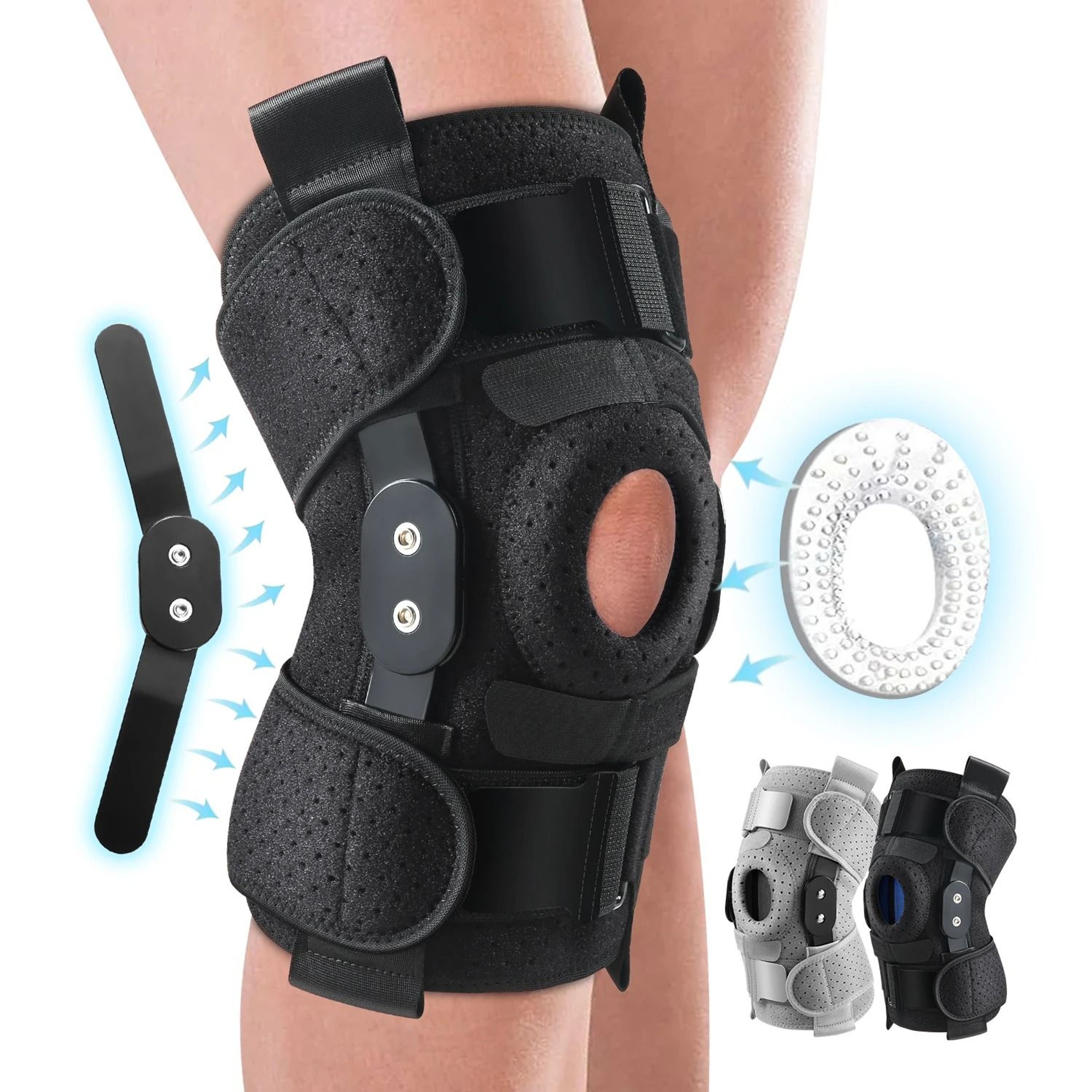 Hinged Knee Support Brace With Side Stabilizers And Gel Pads 1