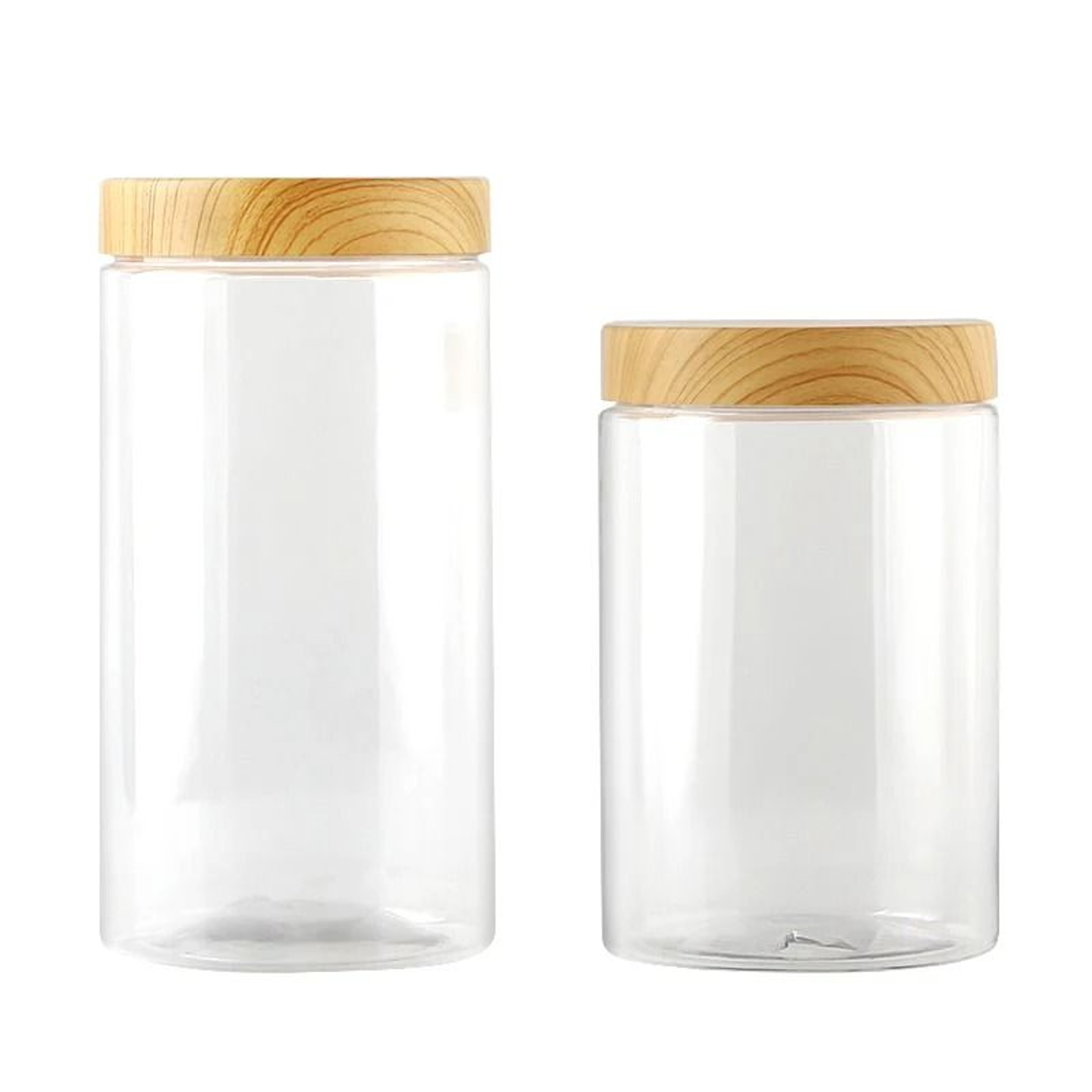 Clear Plastic Storage Jars With Wood Style Lids 4