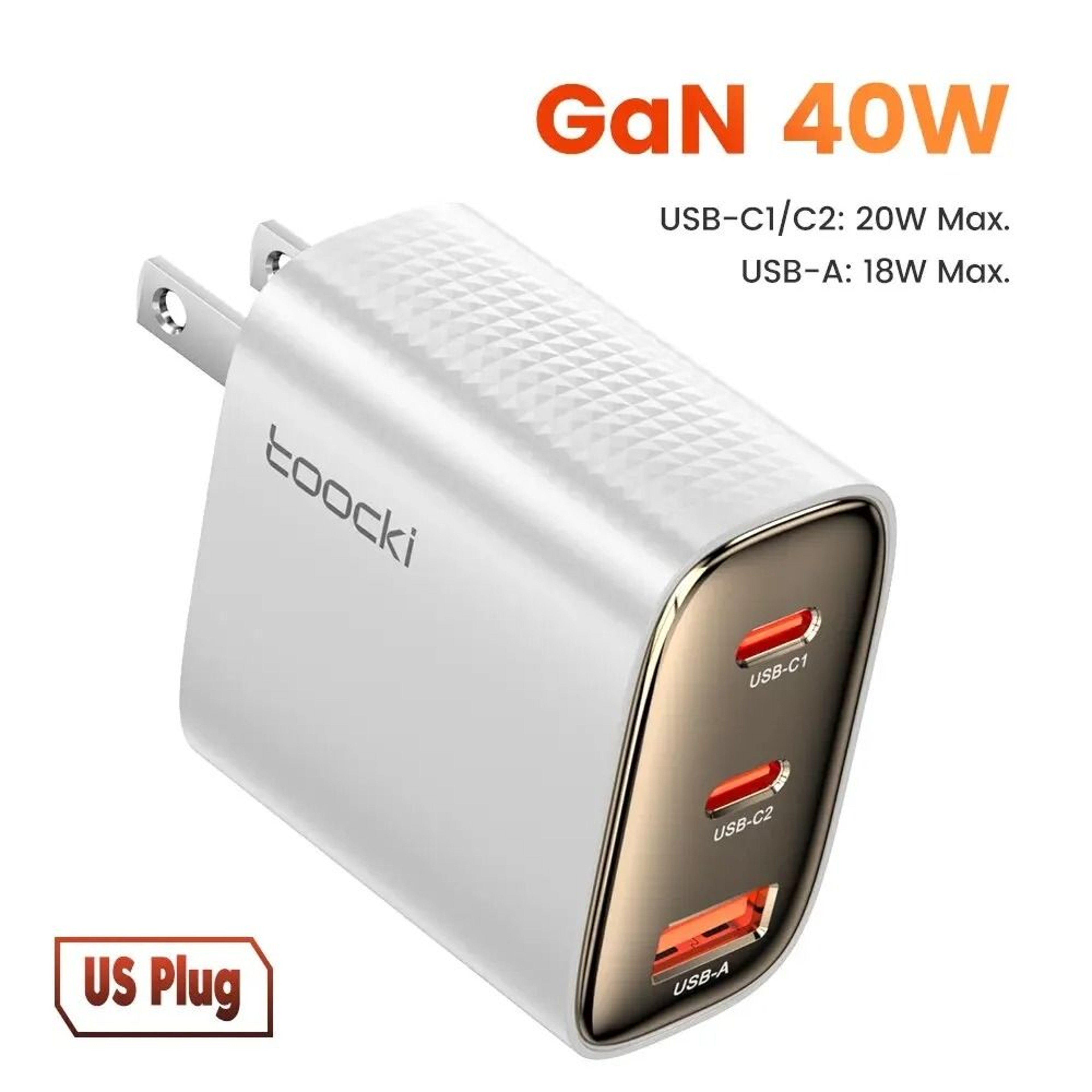 High Speed Dual Port GaN Fast Charger 40W USB C Power Adapter 10
