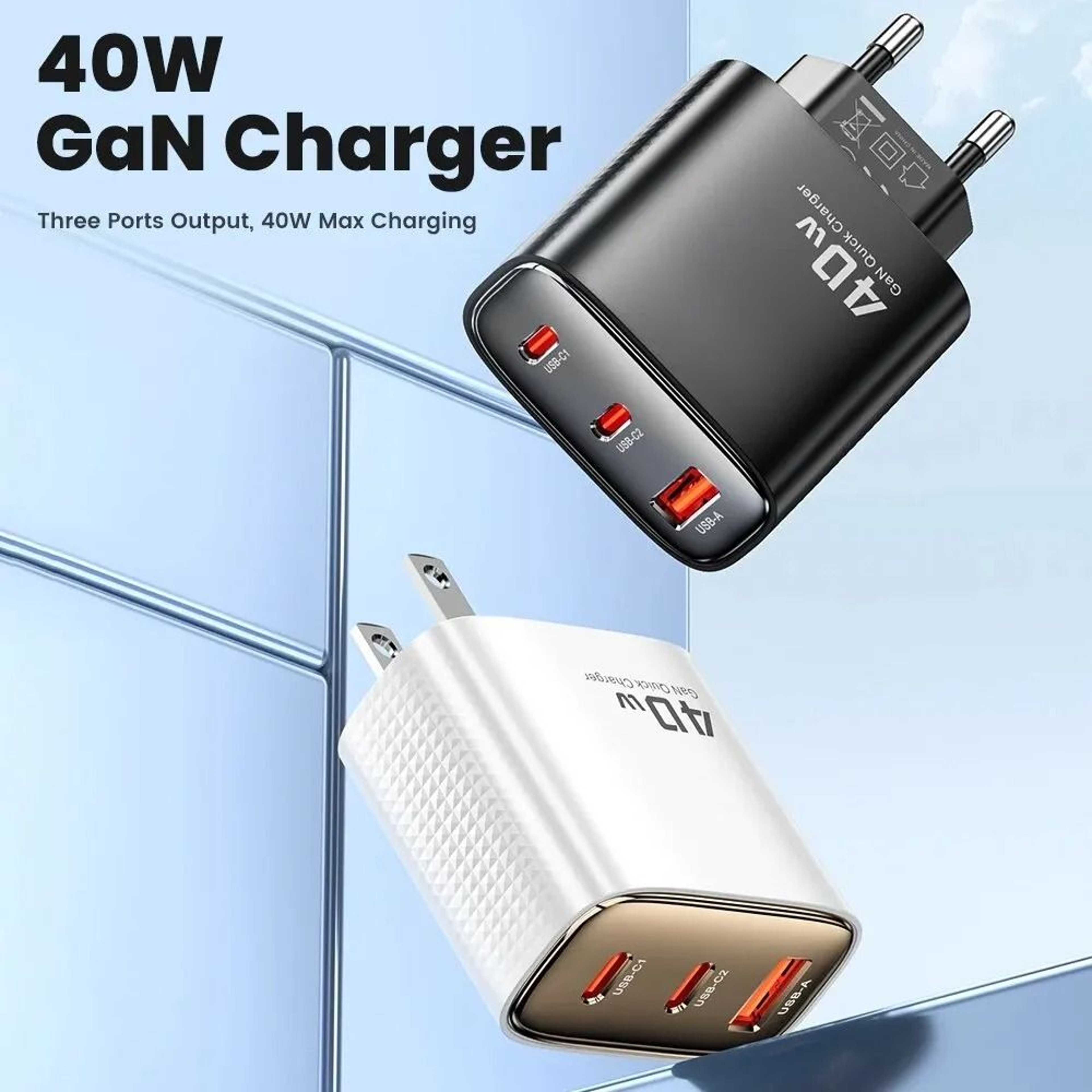 High Speed Dual Port GaN Fast Charger 40W USB C Power Adapter 0