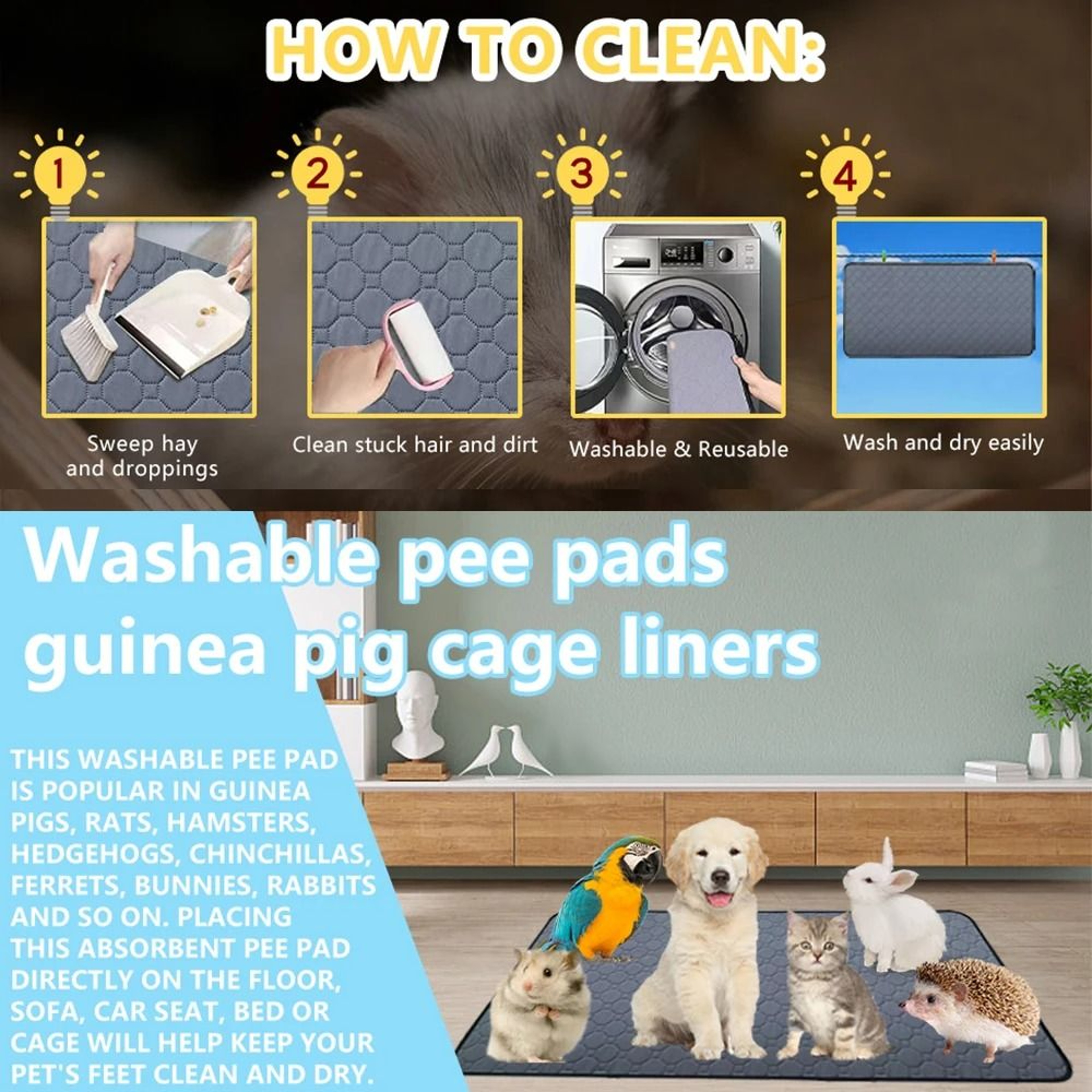 Washable Non Slip Small Animal Cage Liner Pad 2