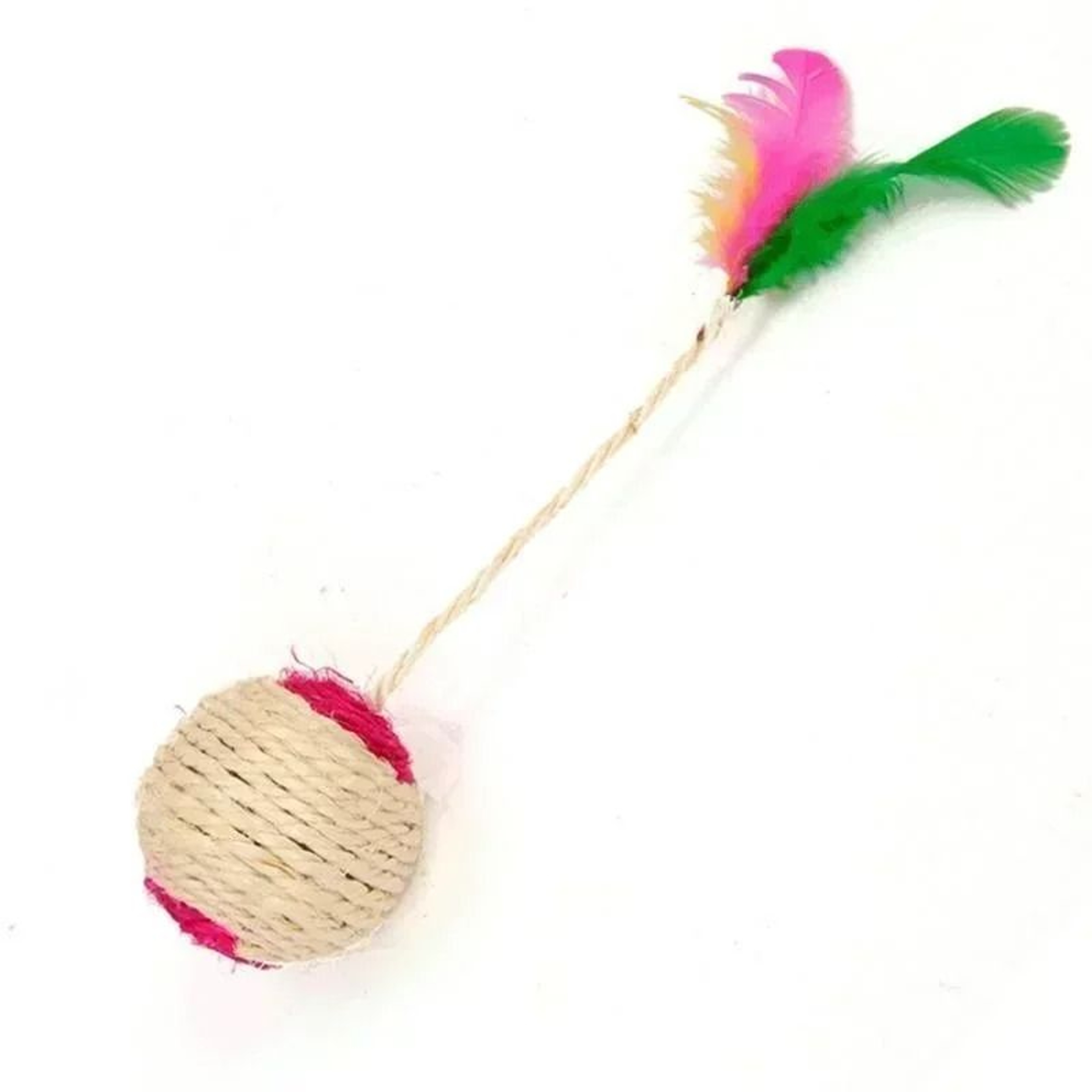 Natural Fiber Cat Play Ball With Feather Teaser 5