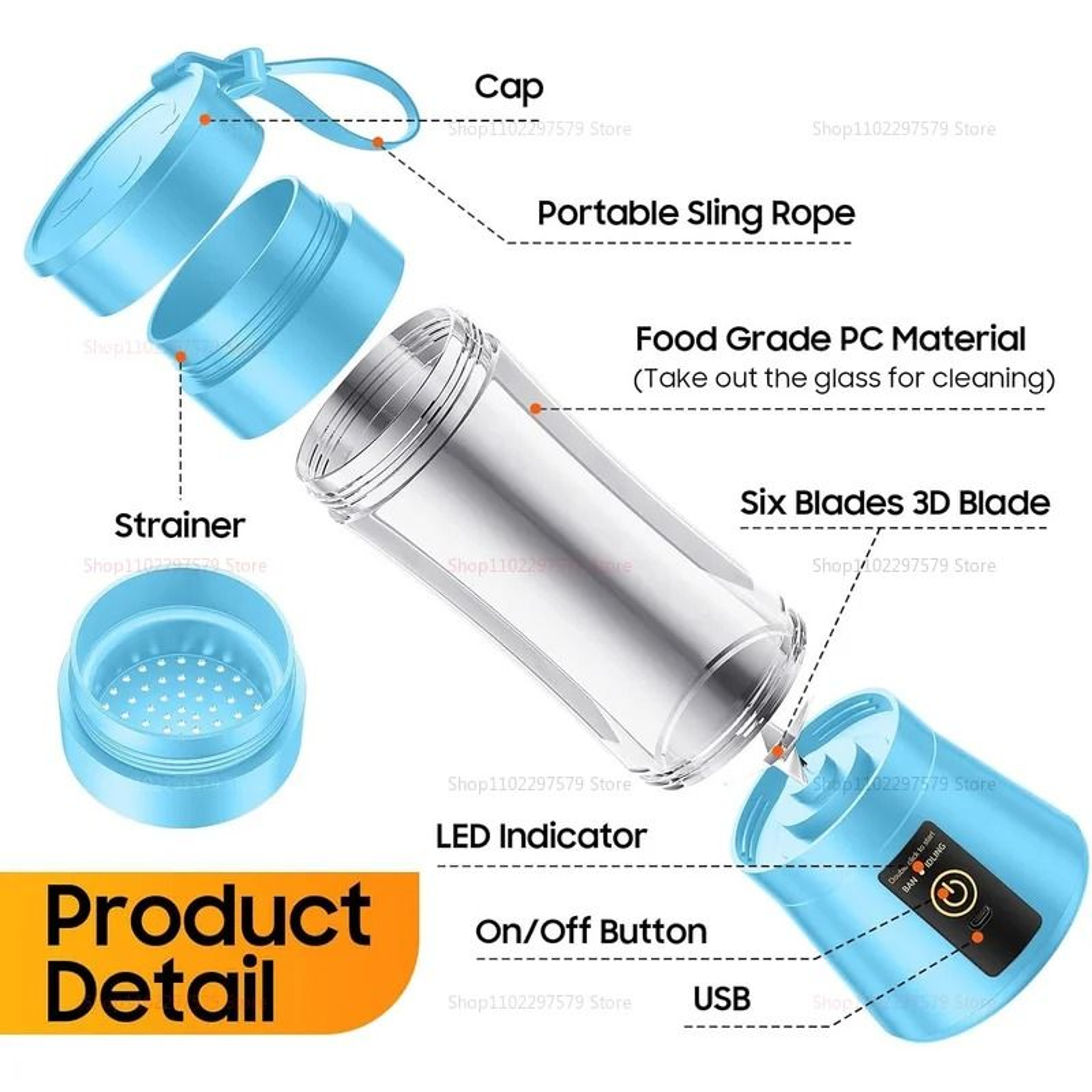 Portable Electric Juicer And Smoothie Blender 380ml USB Rechargeable 4