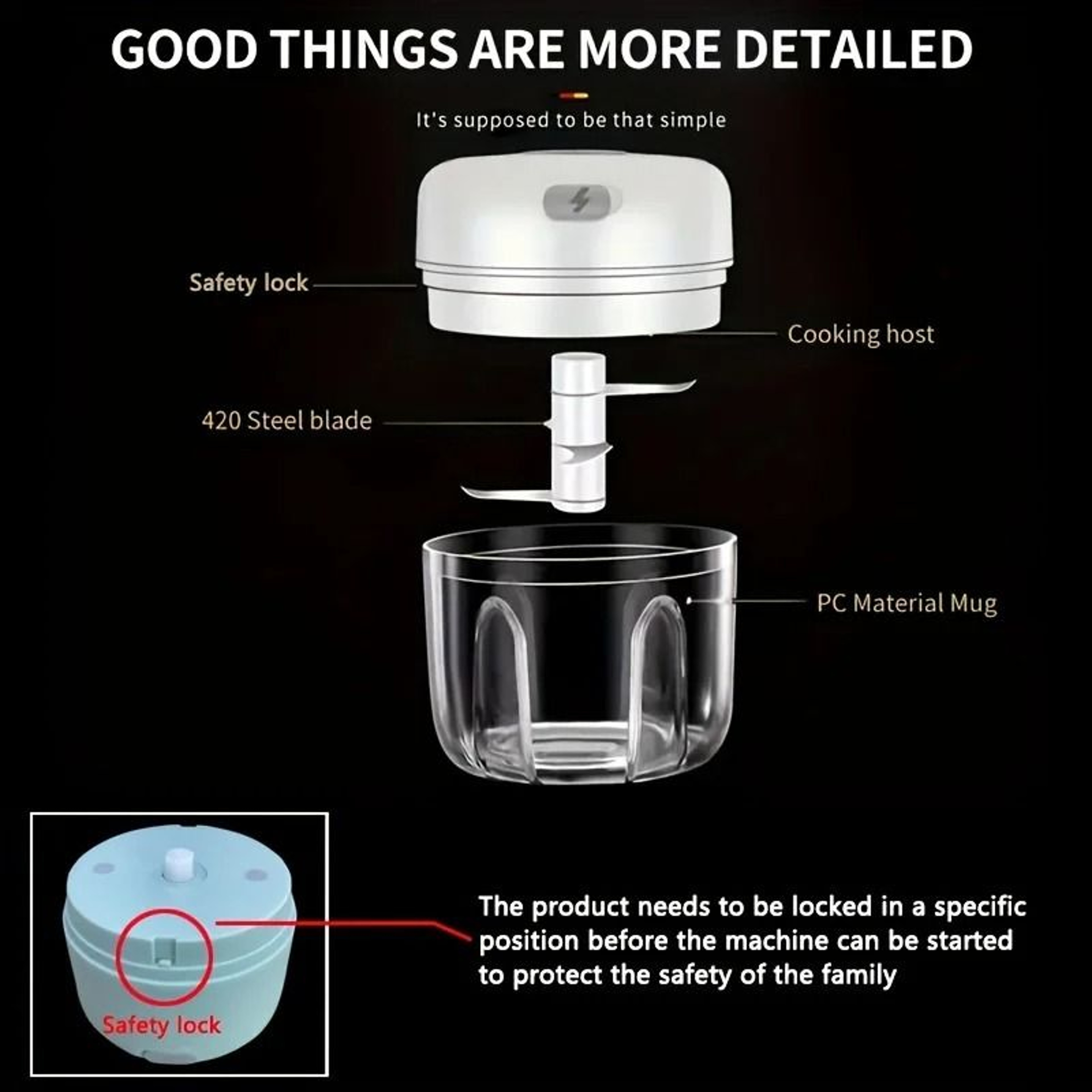 Mini Rechargeable Food Chopper 250ml For Garlic Onions And Nuts 3
