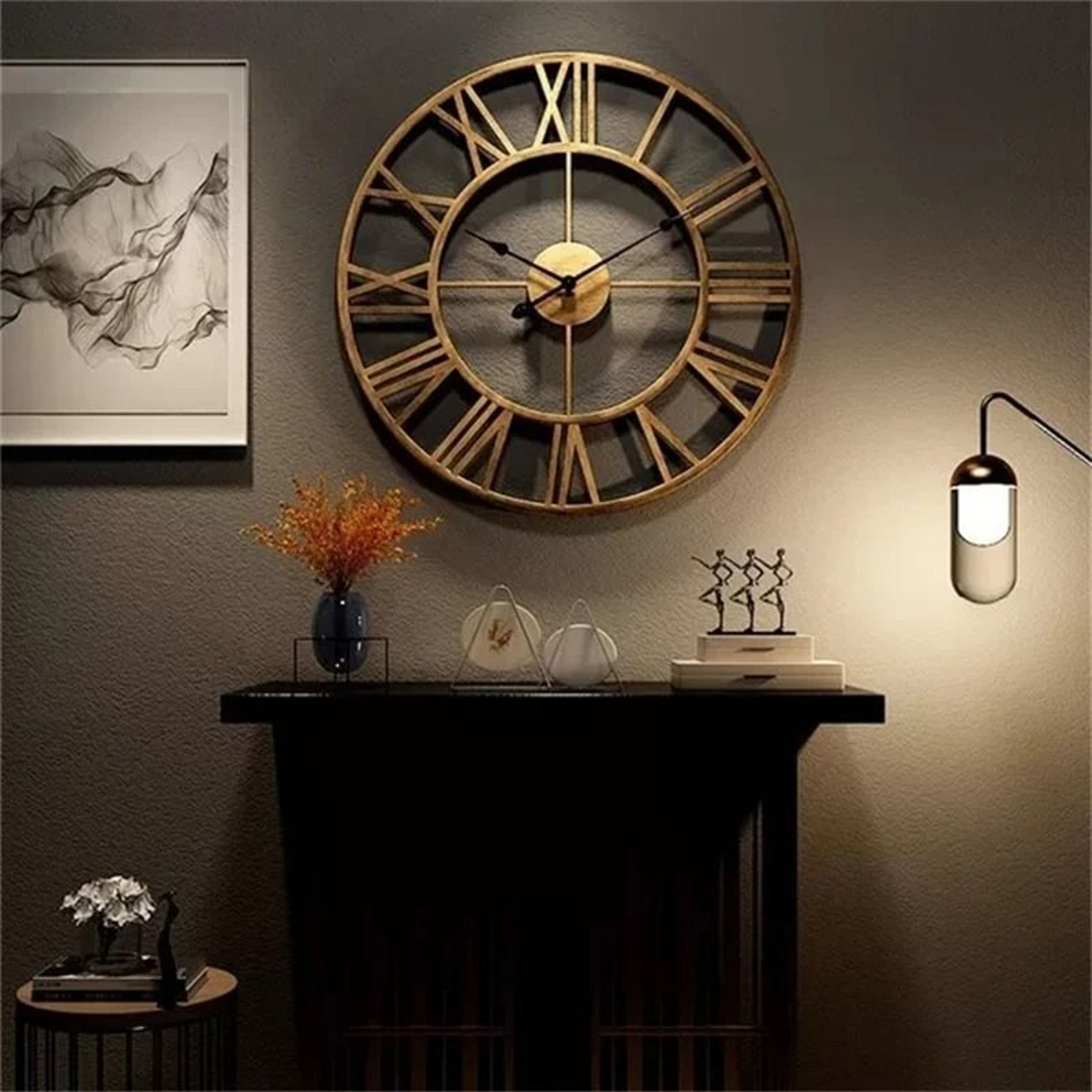 Modern Large 3D Wall Clock With Roman Numerals 0