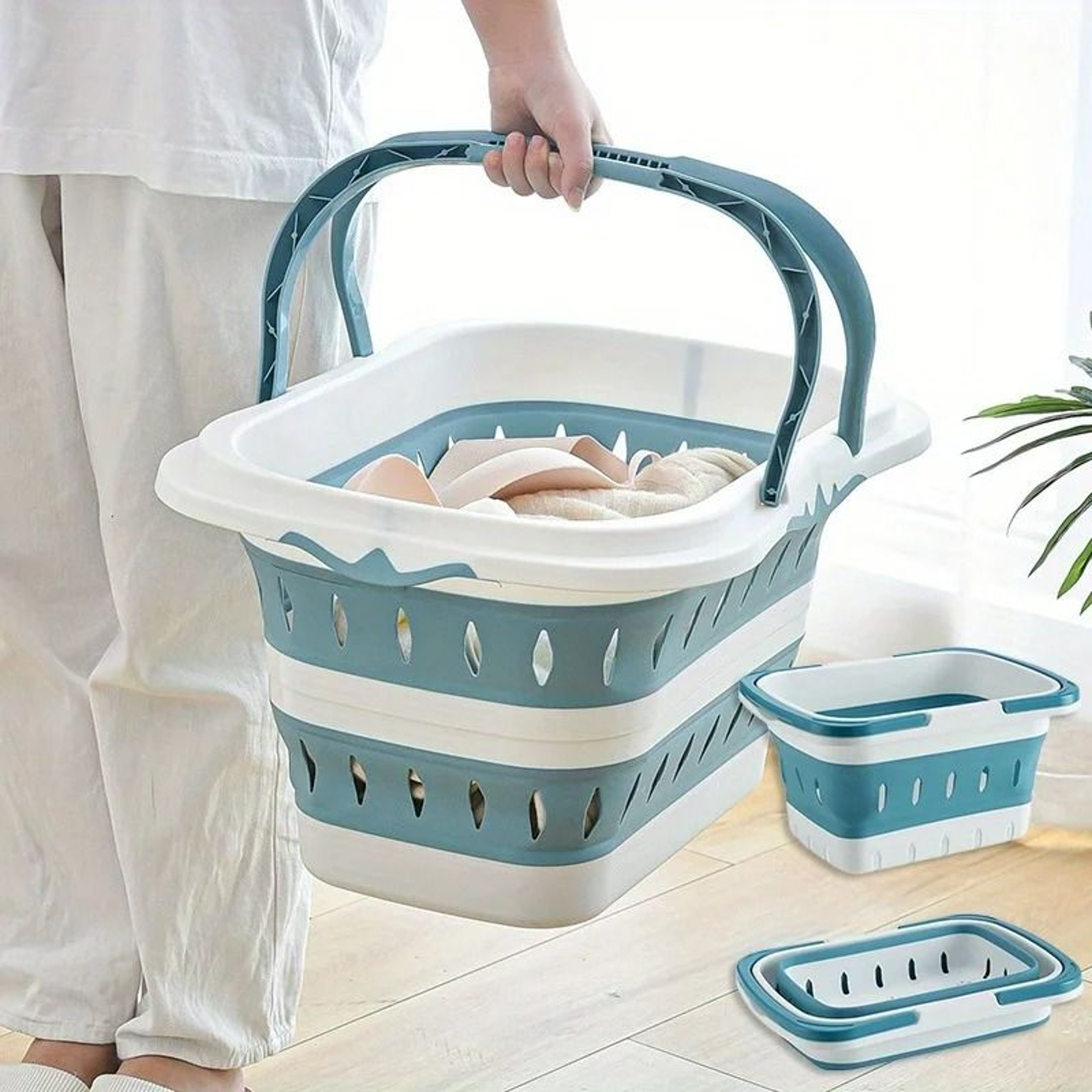 Foldable Laundry Basket With Handle Portable Space Saving Tub 0
