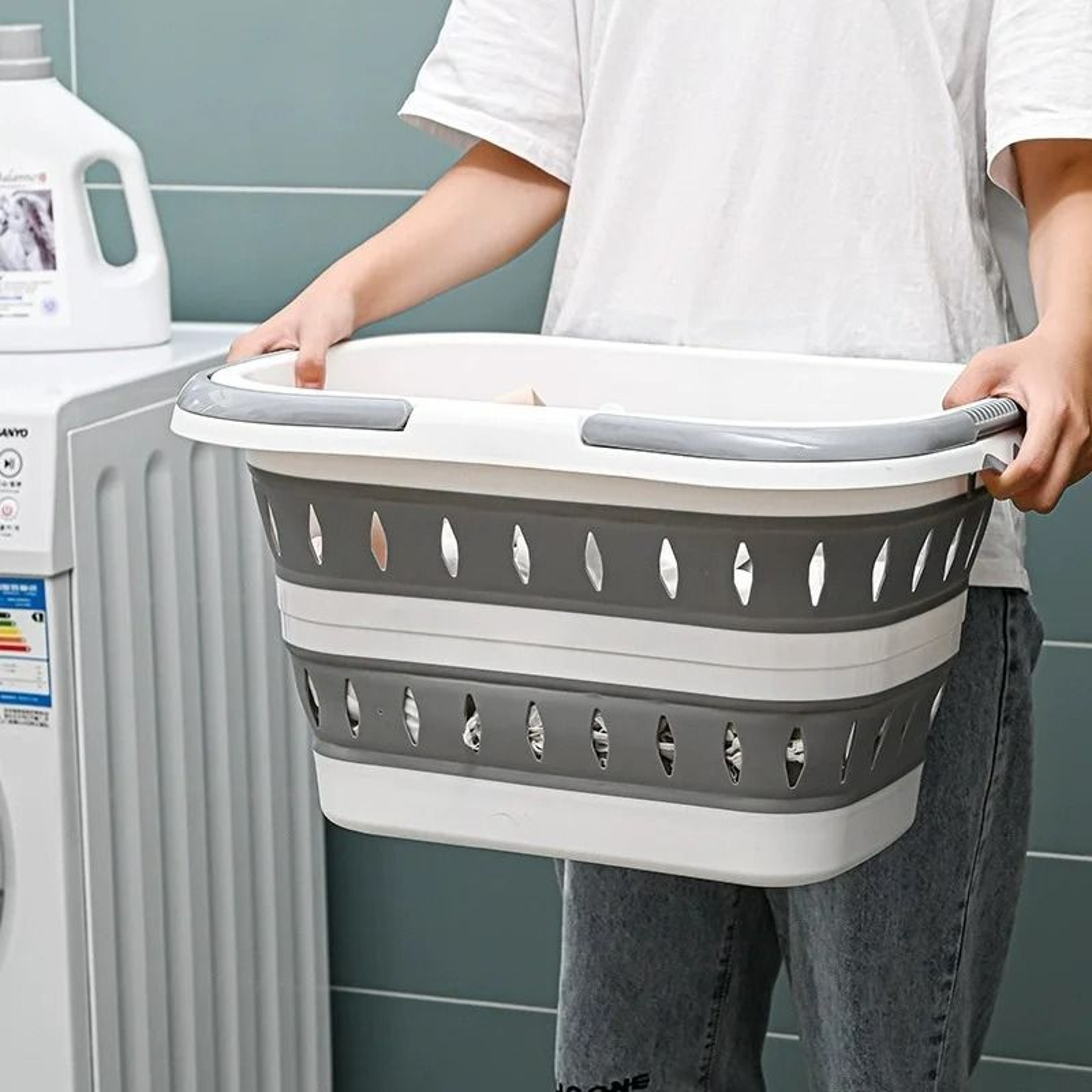Foldable Laundry Basket With Handle Portable Space Saving Tub 2