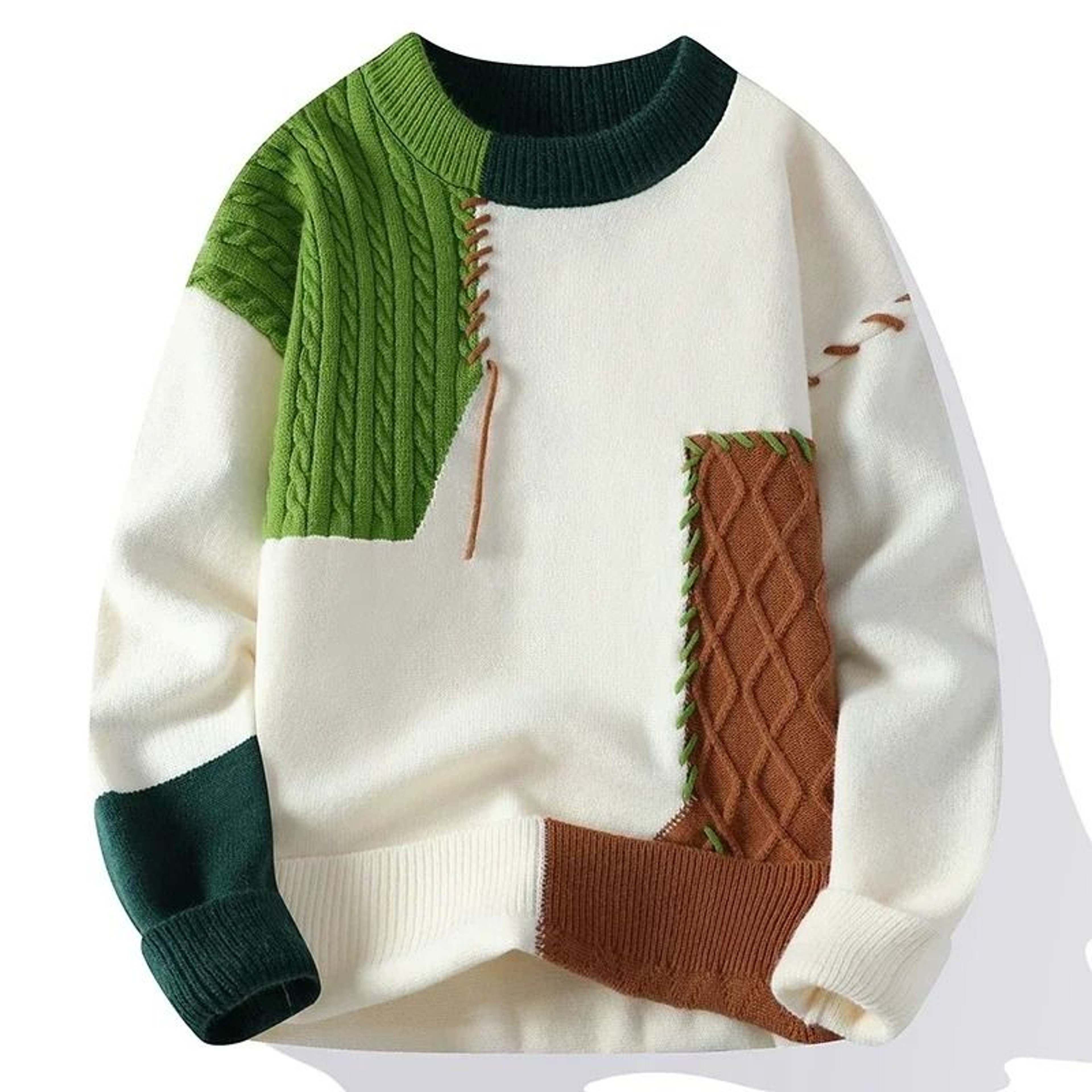 Patchwork Warm Sweater For Men Autumn And Winter Streetwear Style 2