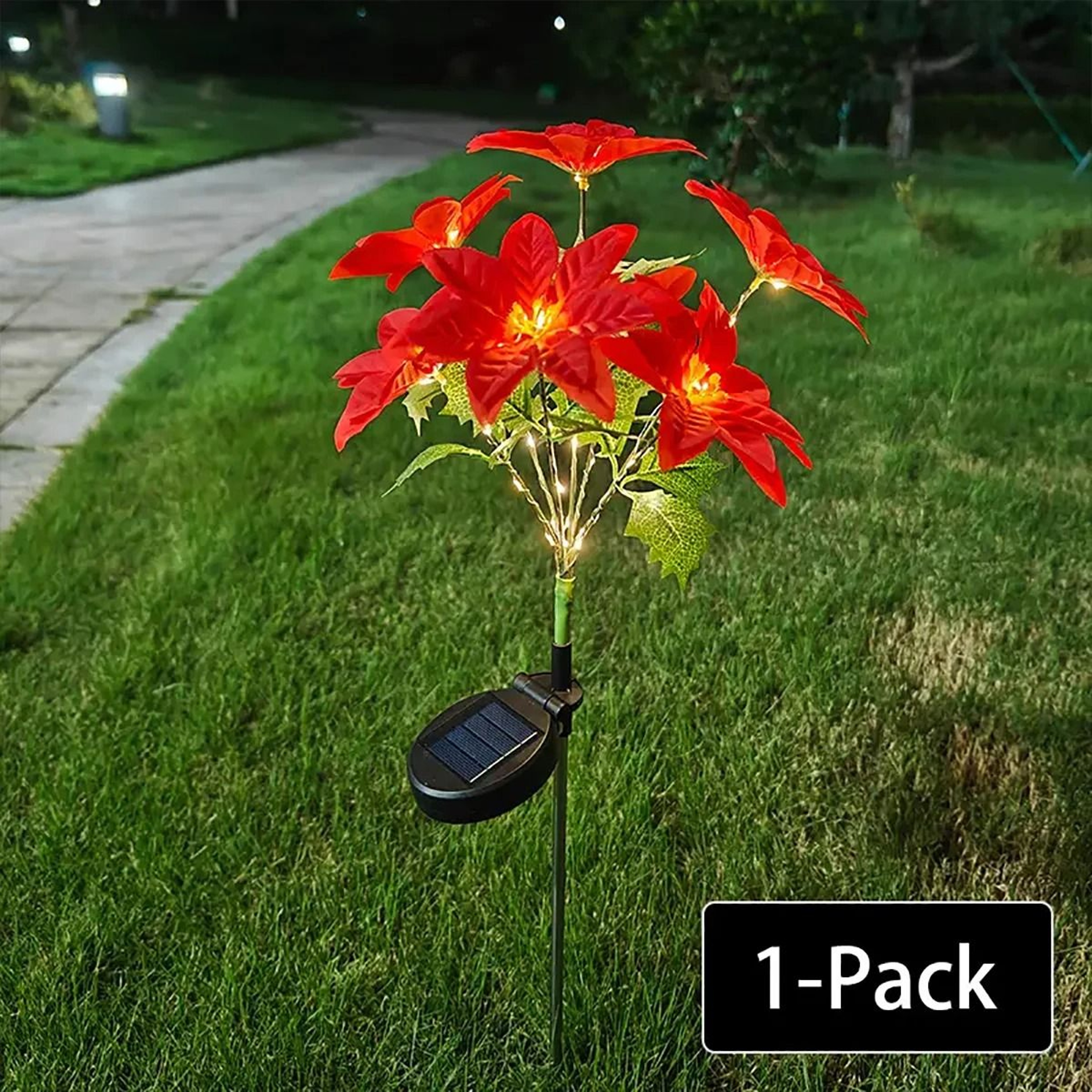 LED Solar Poinsettia Flower Light For Garden Lawn Decoration 6