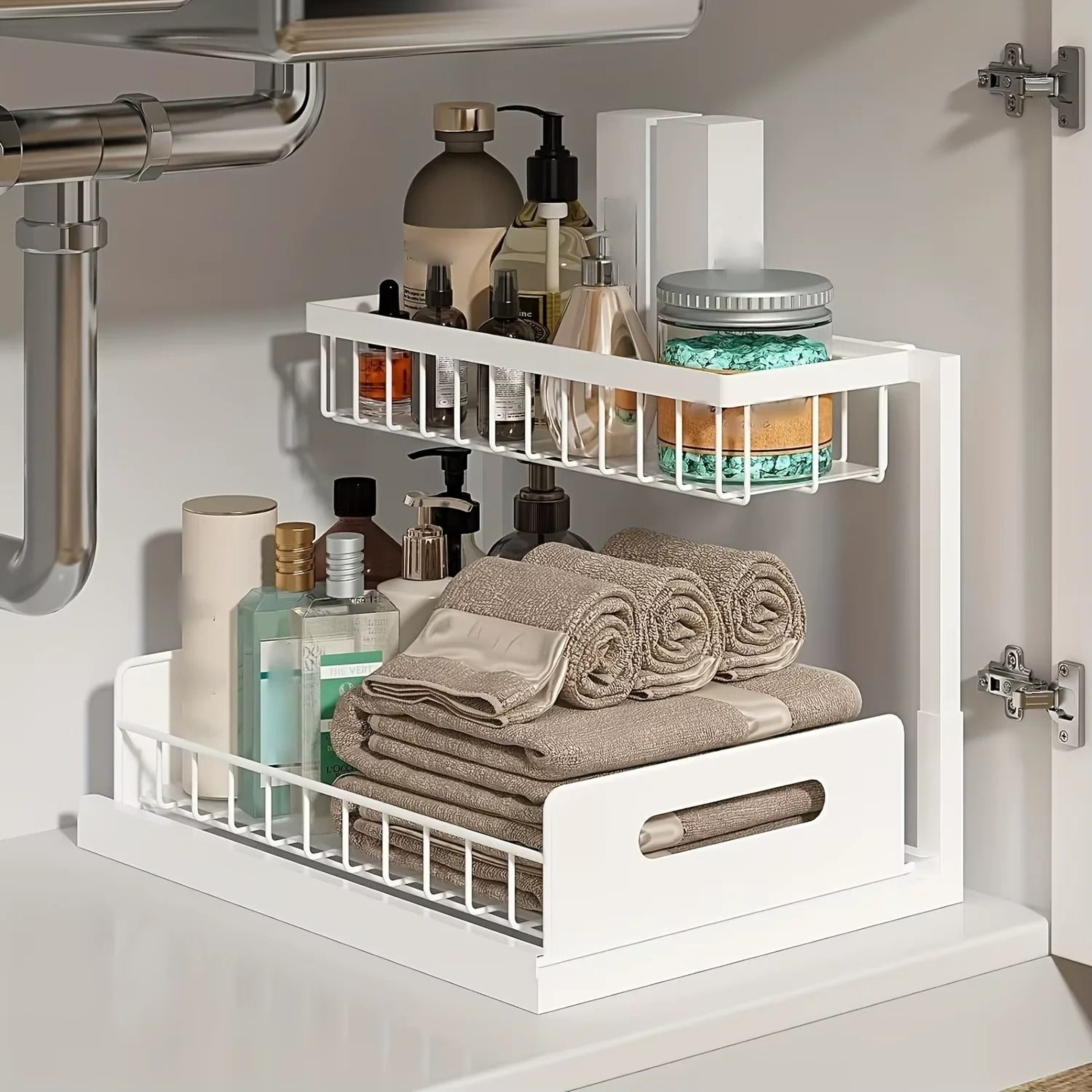 2 Tier Sliding Under Sink Organizer For Kitchen And Bathroom Storage 6