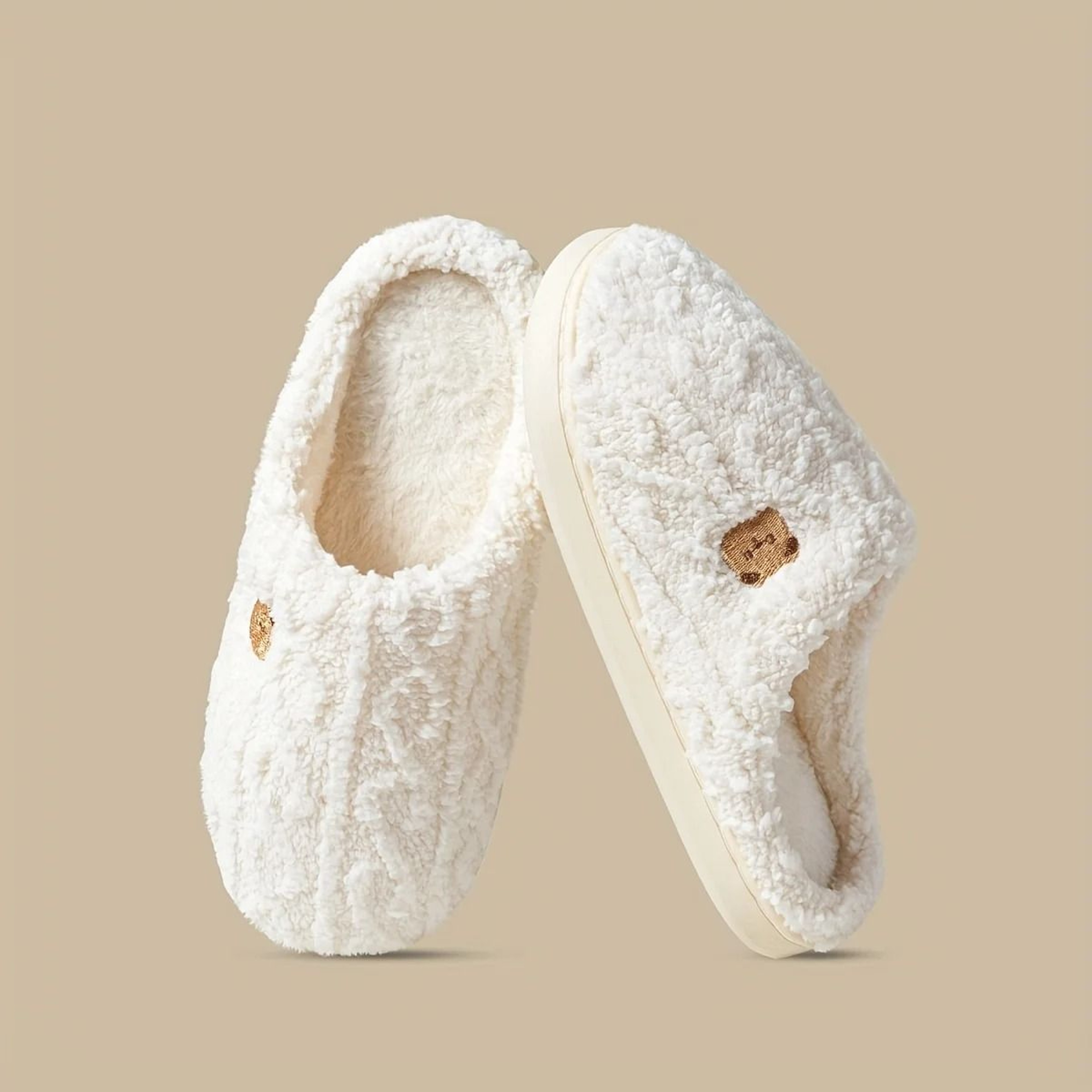 Solid Color Bear Print Warm Indoor Slippers 7