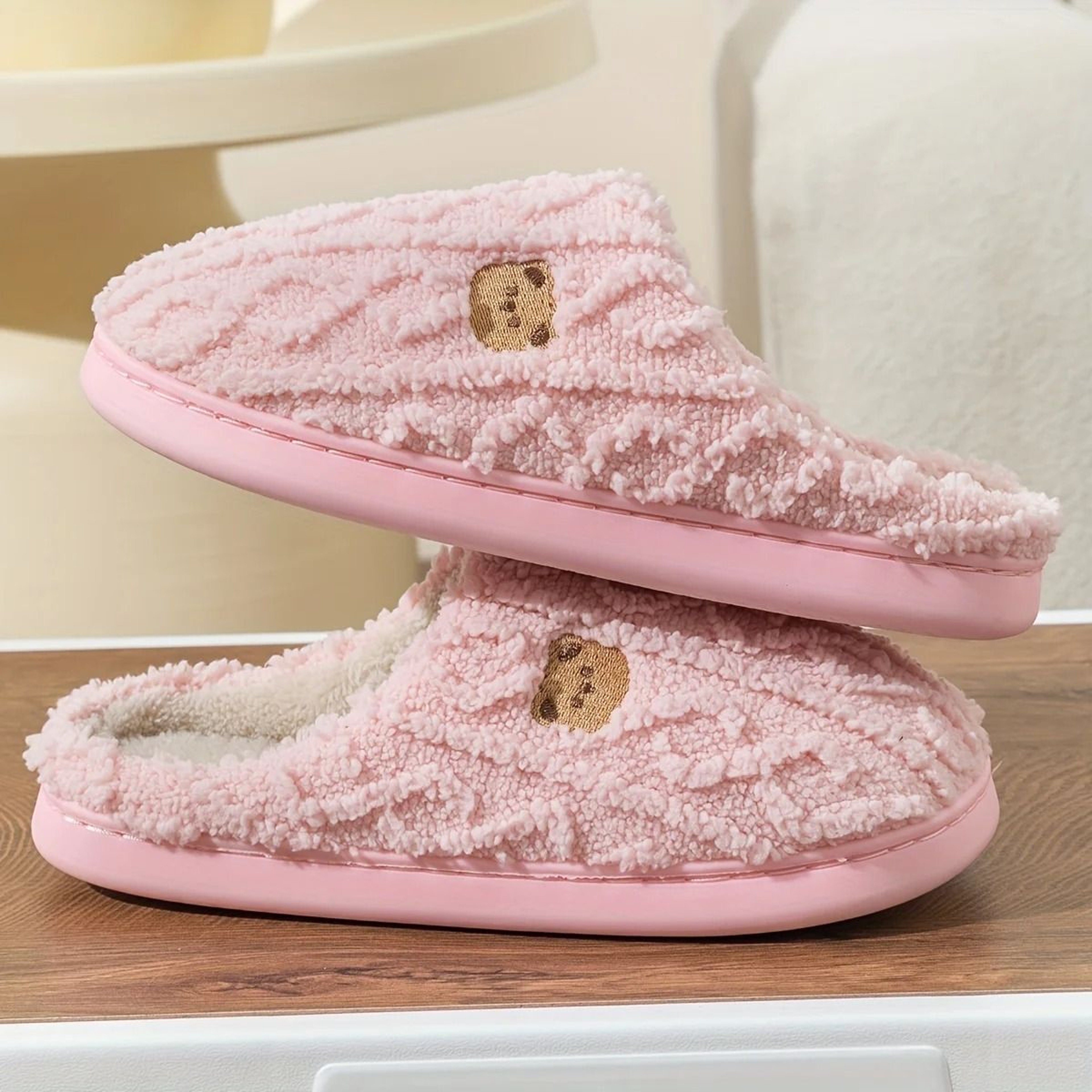 Solid Color Bear Print Warm Indoor Slippers 8