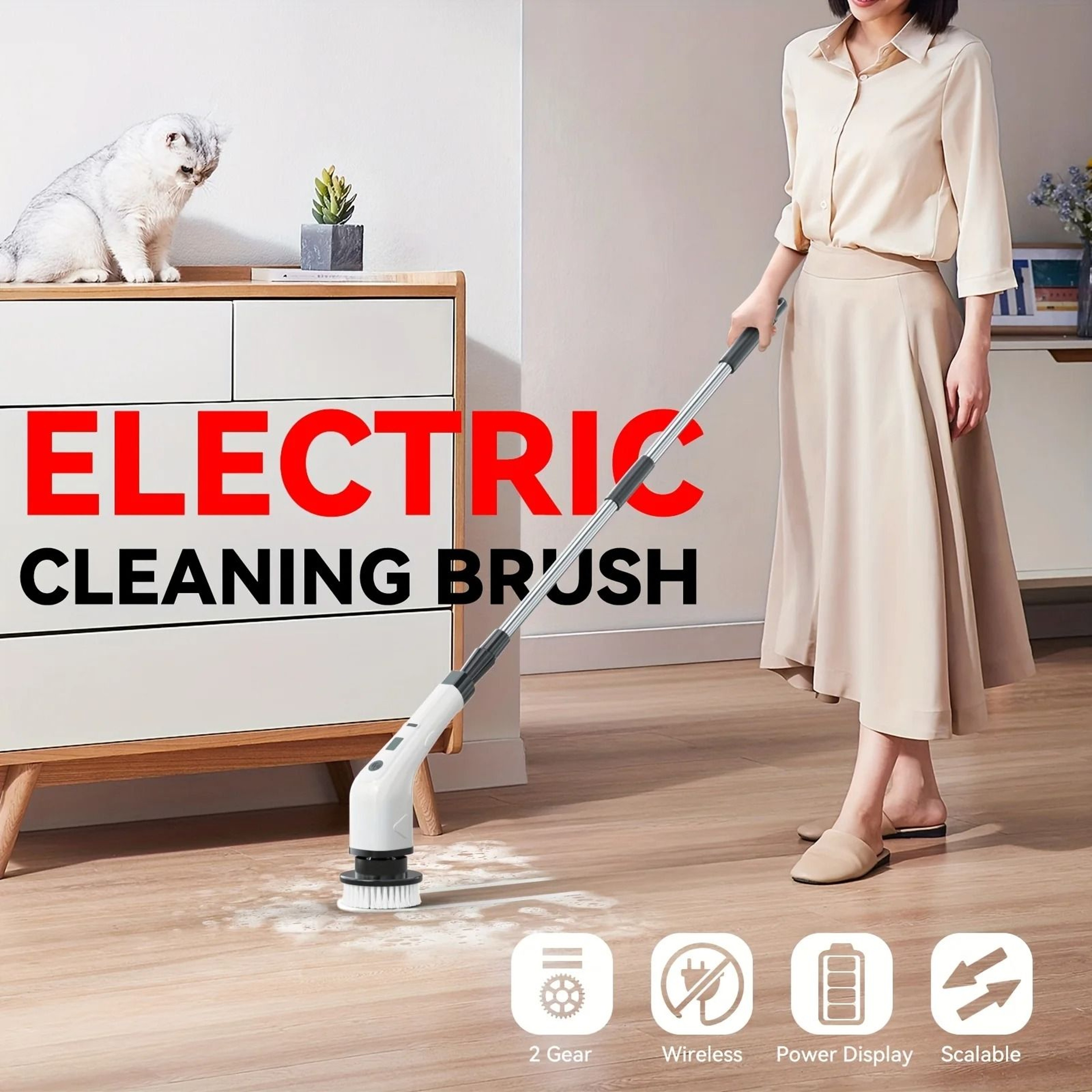 Multifunctional Electric Cleaning Brush With Long Handle 0