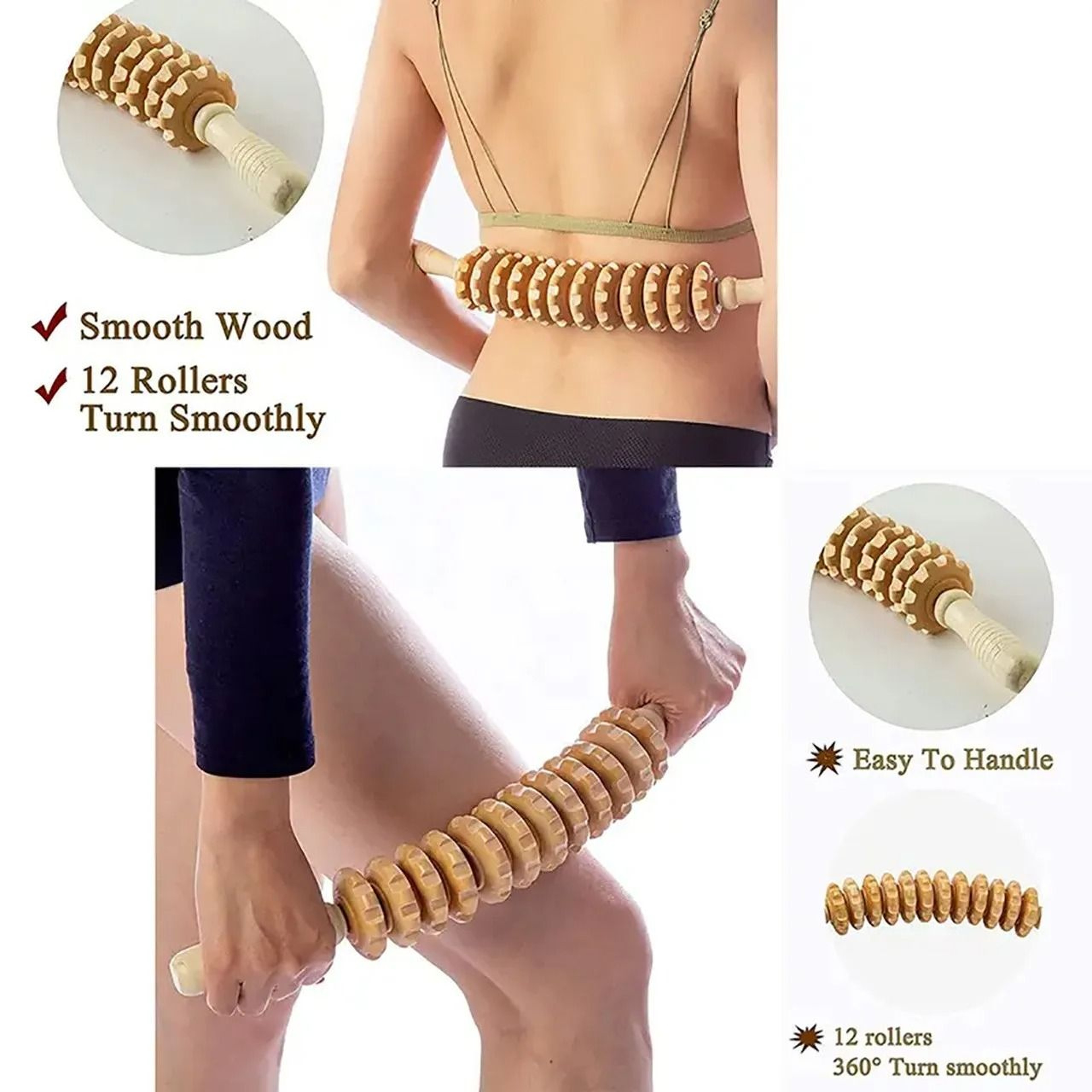 Wood Grooved Body Fascia Massager With AntiSlip Handle For Arms Legs Thighs And Buttocks 1